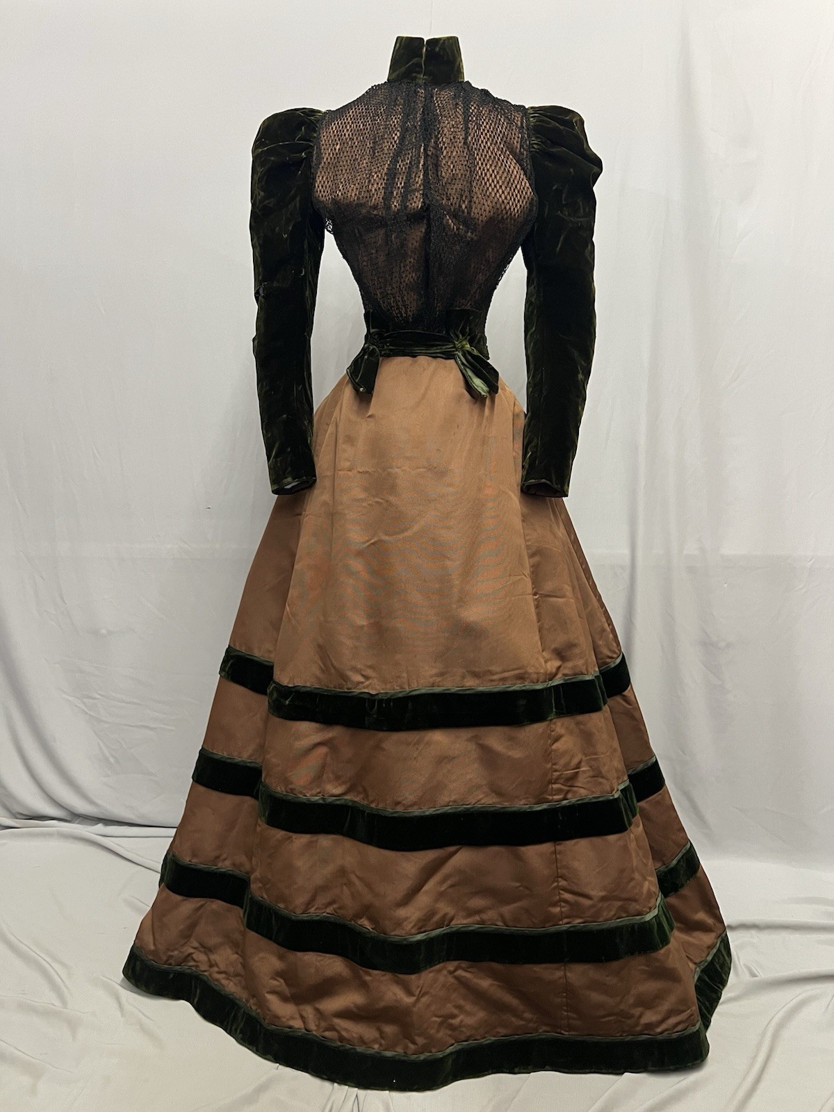 1880’s Deep Green Velvet & Chocalate Brown Silk Faille 2 Pc Dress