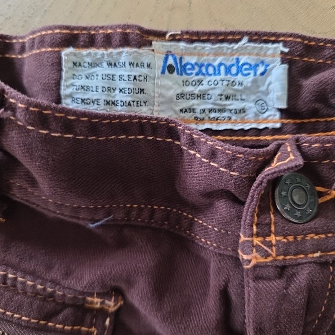 Vtg Alexander&rsquo;s Bell Bottom 100% Cotton Pants Front Pockets Zippers Maroon Sz00