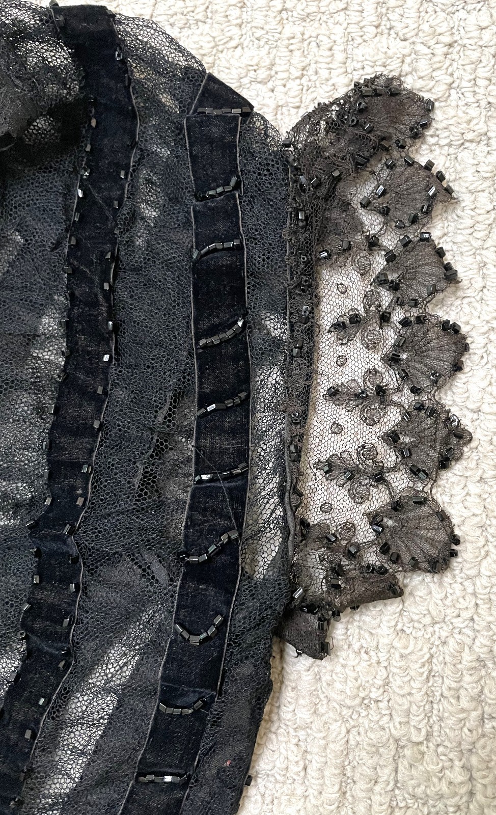 Antique 20s Black Beaded Lace Jacket S M Overlay Evening Edwardian Victorian