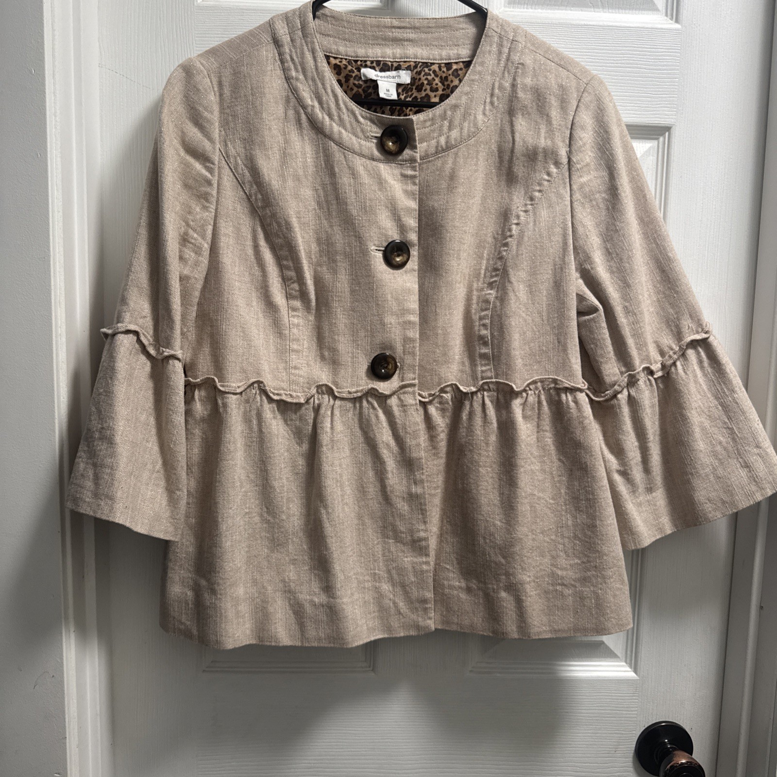 Dressbarn Women’s Cream Blazer Medium 3/4 Sleeves Button Up