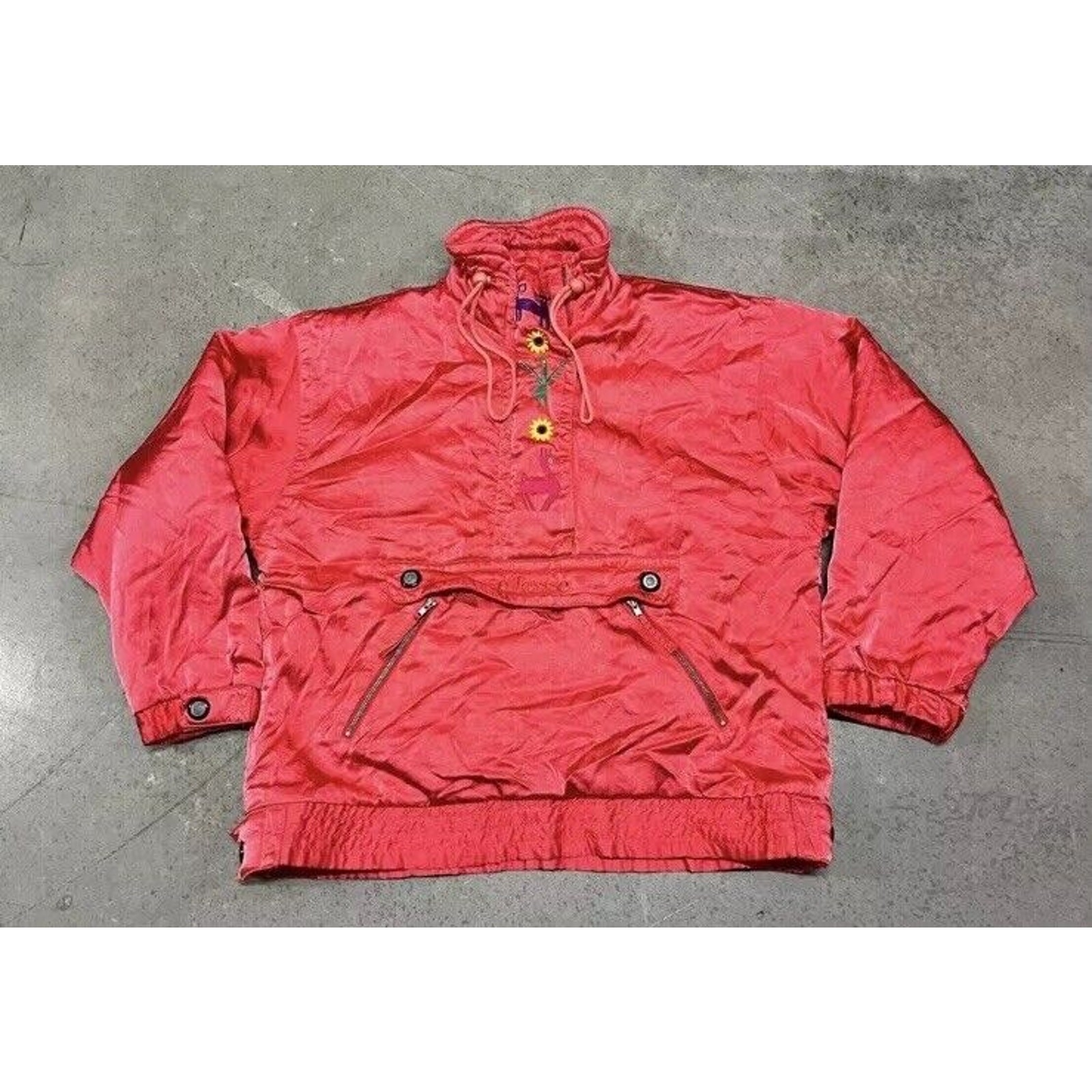 Ellesse Ski Vintage 80s 90s Neon Pink Embroidered Anorak Ski Jacket Size Medium