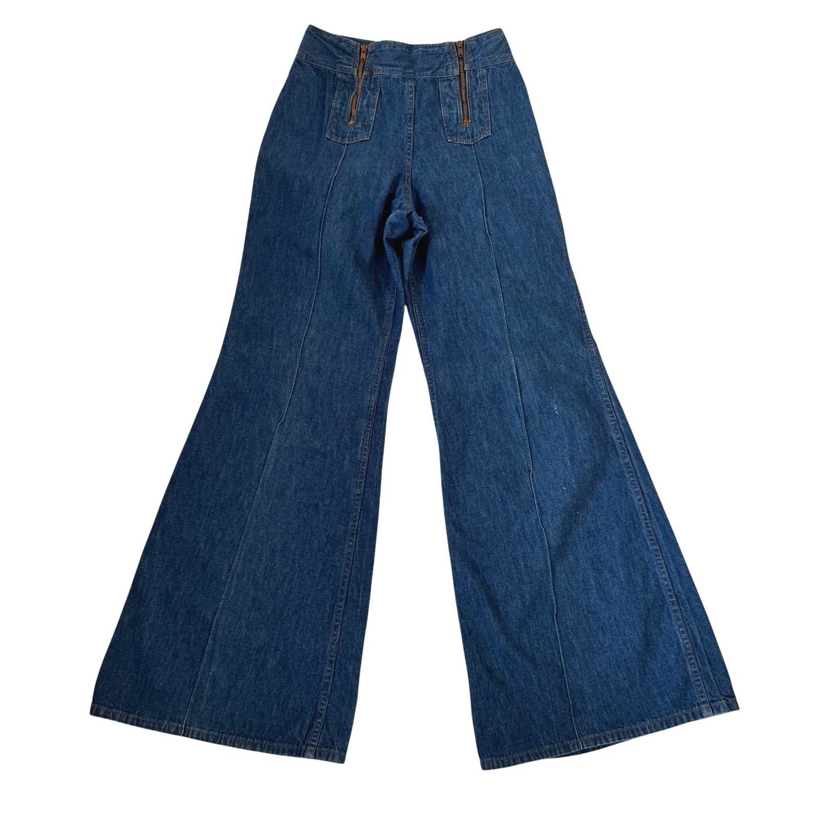 Vintage Altered 70&rsquo;s High Waist Jeans Double Zipper Flare Blue Denim Size 23