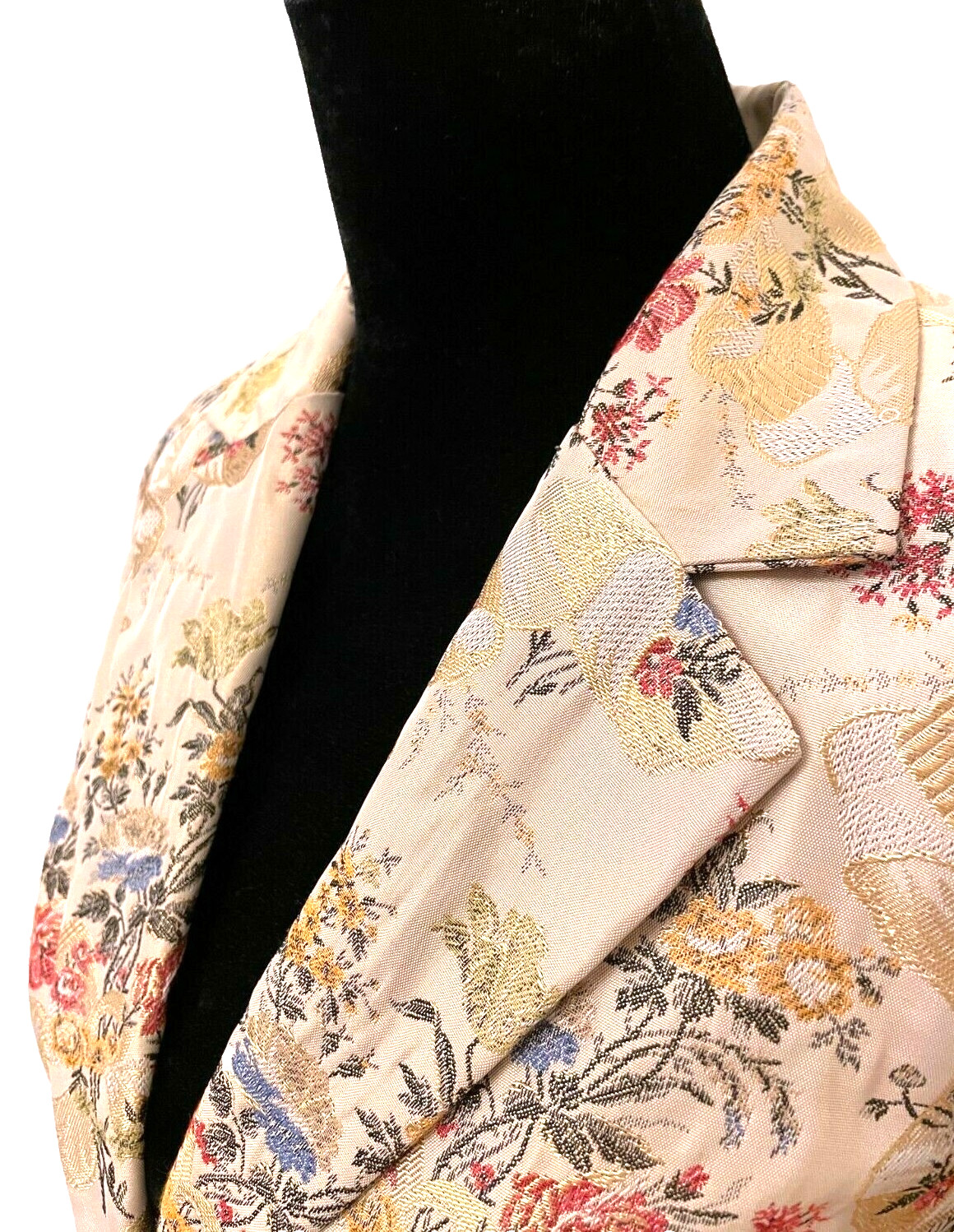 Vintage Cache Womens Oriental Evening Jacket Sz 6 Beige Floral Metallic Brocade