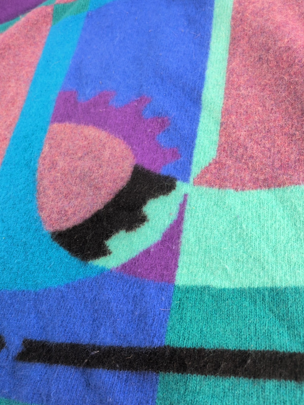 Vintage Wool Sweater Angora Rabbit Fur Abstract Purple 1991 Joy+Fun Hong Kong