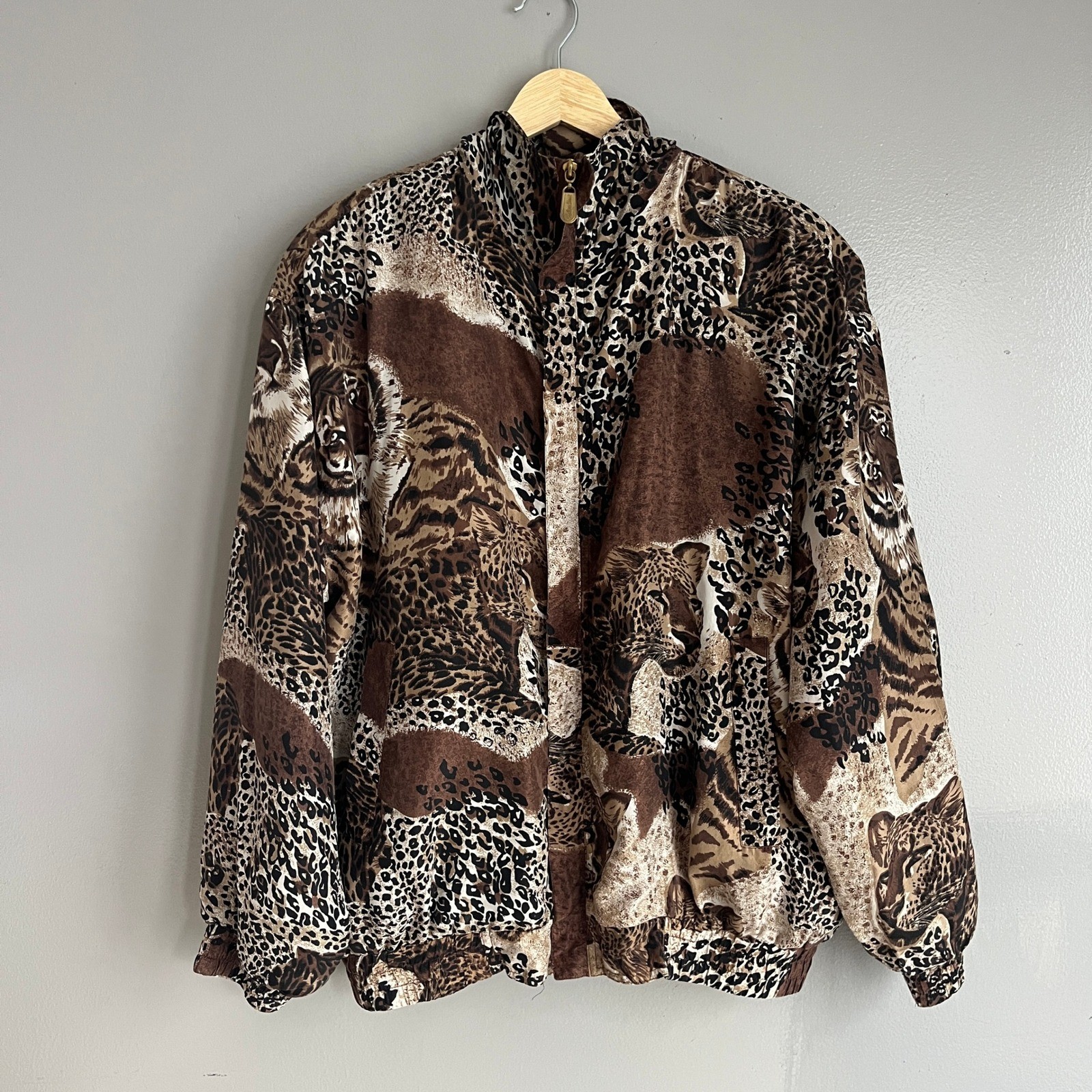 VTG Fuda International Silk Jacket Windbreaker Animal Print Leopard Tiger Size?