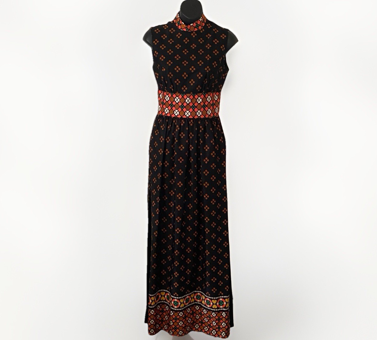 Vintage 70s Melissa Lane Maxi Dress Overlay SLIT Prairie Boho Mixed Psychedelic