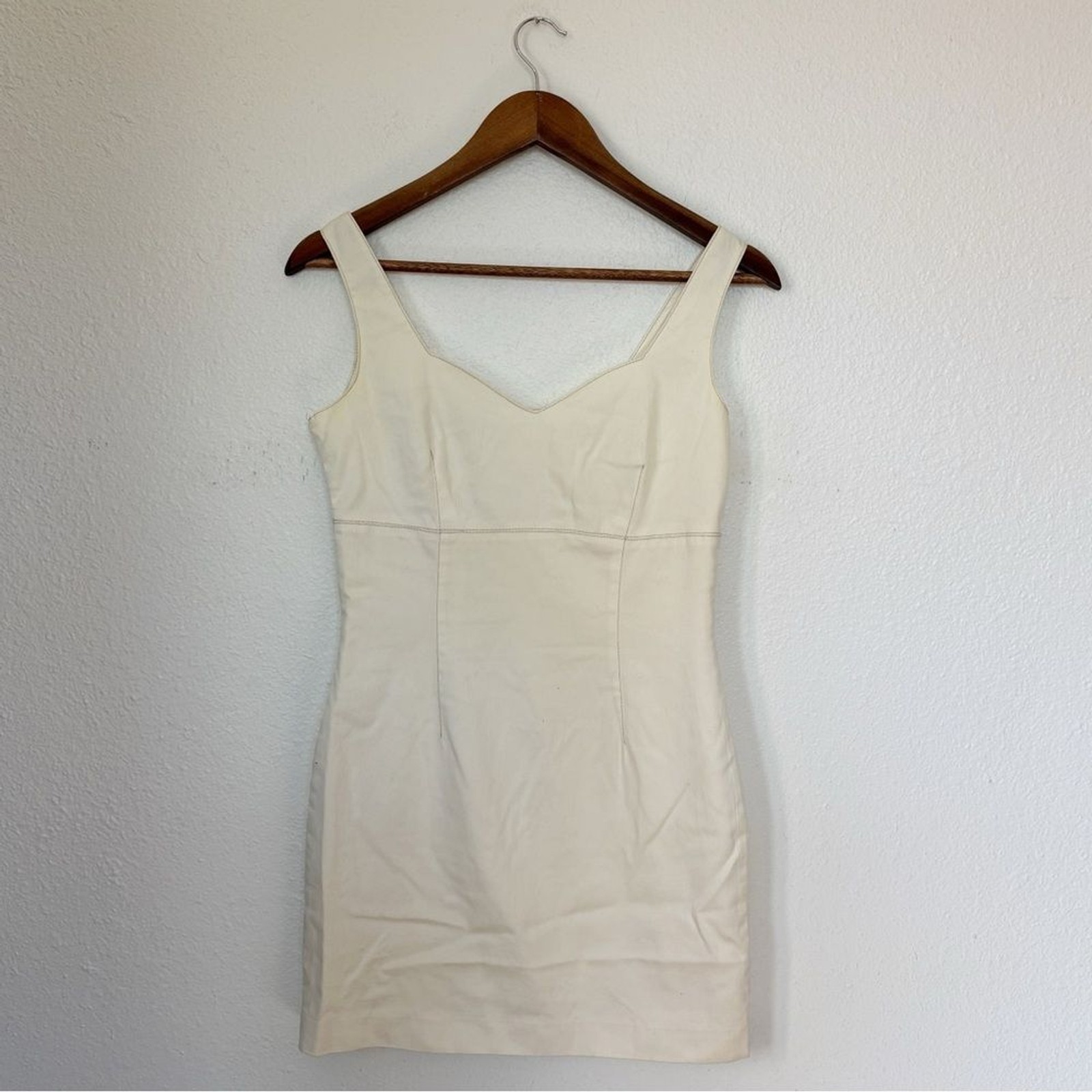 Vintage 90s Esprit Classic Elegant Solid Cream Button Back Mini Dress Size 5/6
