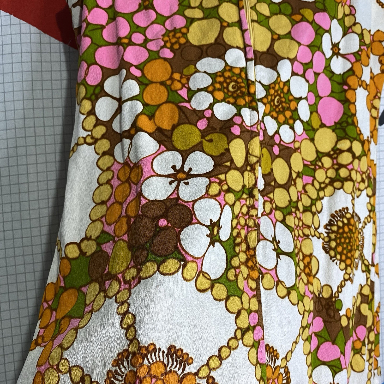 Vintage 60s Mod Mini Dress Gogo Floral Medium Hawaiian Cotton Bark Cloth Hippie