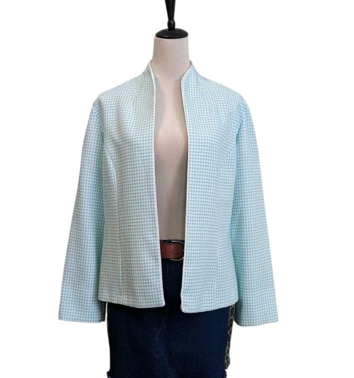 Jessica Howard Blazer Womens Size 12 Light Blue Open Front Textured Jacket