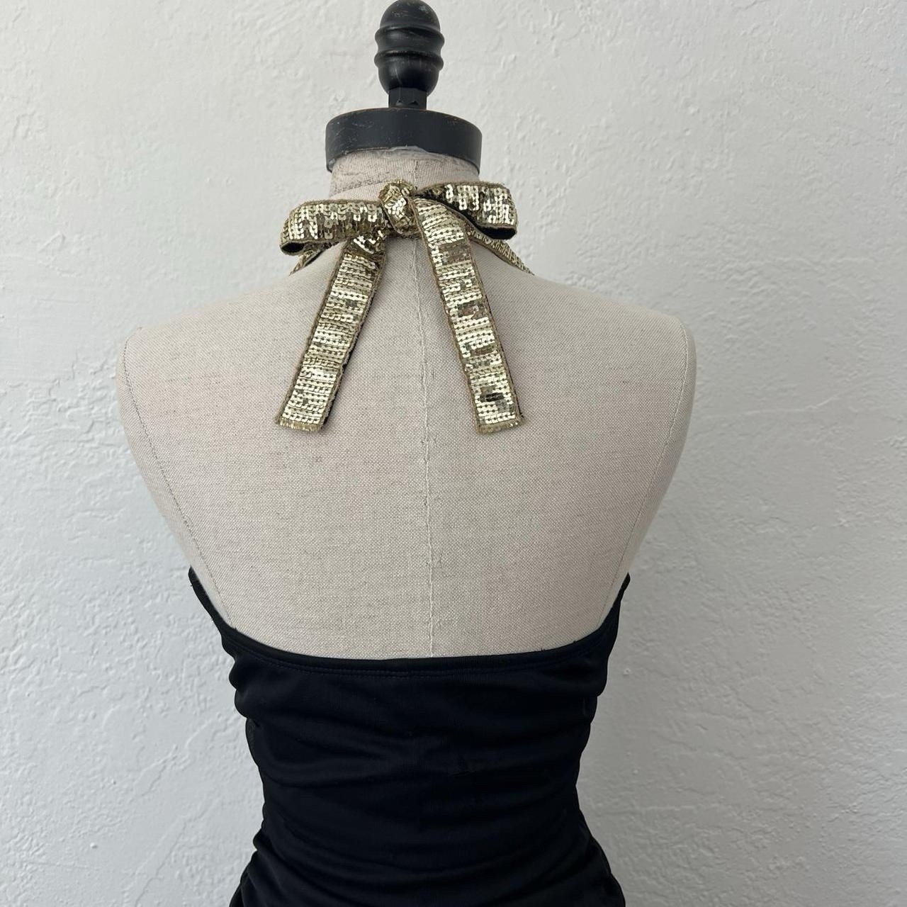Vintage 2000’s Ruby Rox black and gold sequin halter mini dress Sm