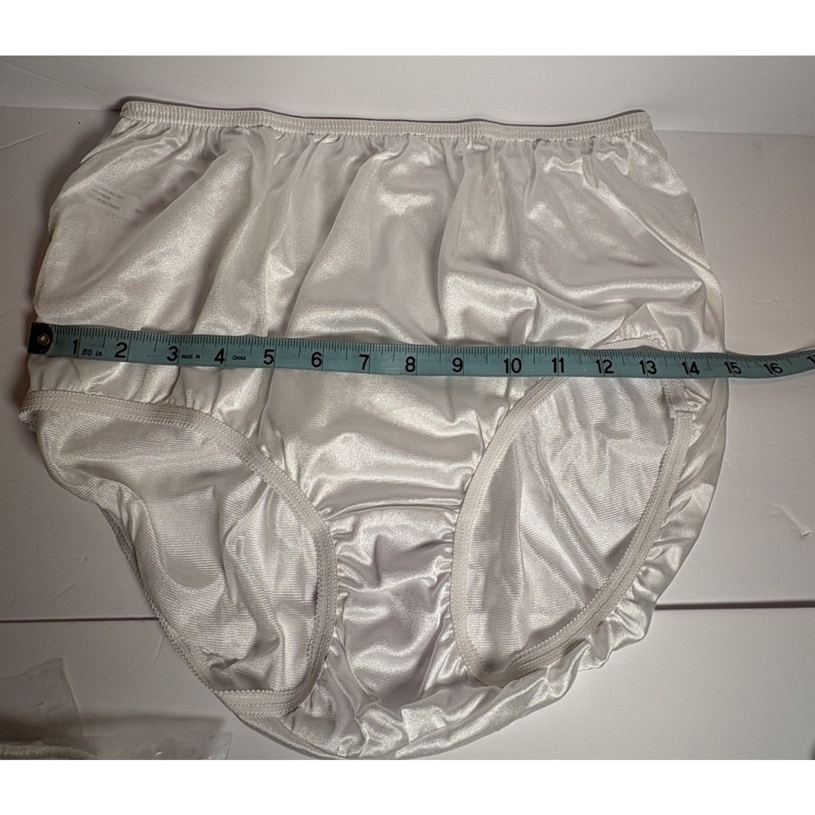 3 SHINY White Satin 100% Nylon Full Brief Panty Sewn in Cotton Gusset #331 Sz 8
