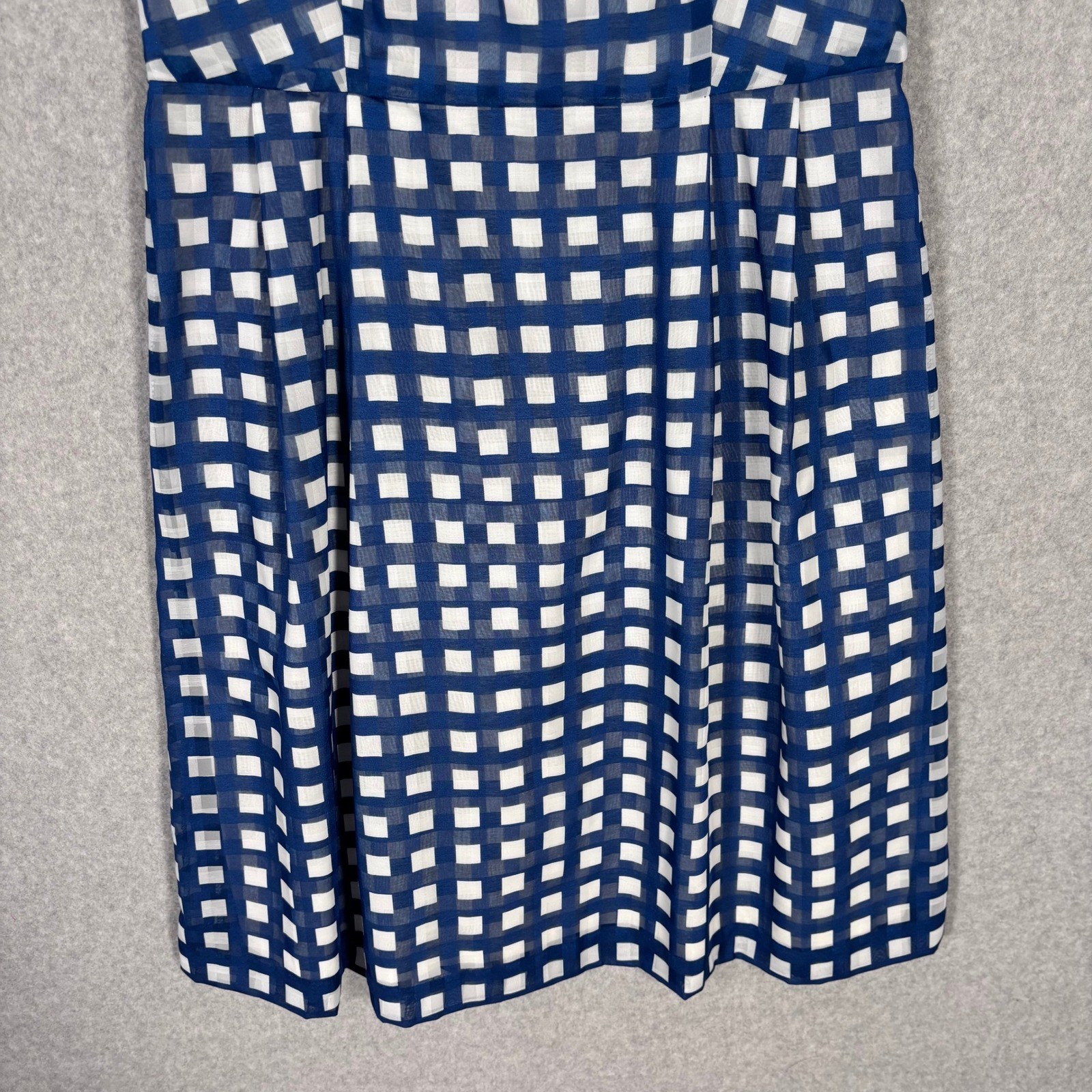 Anne Klein Gingham Pleated Dress Size 6 Blue White Country Retro Mod Cottage