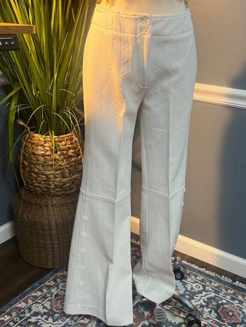 Vintage 70s White Textured Bell Bottom Pants flared Miss Holly Disco Hippie