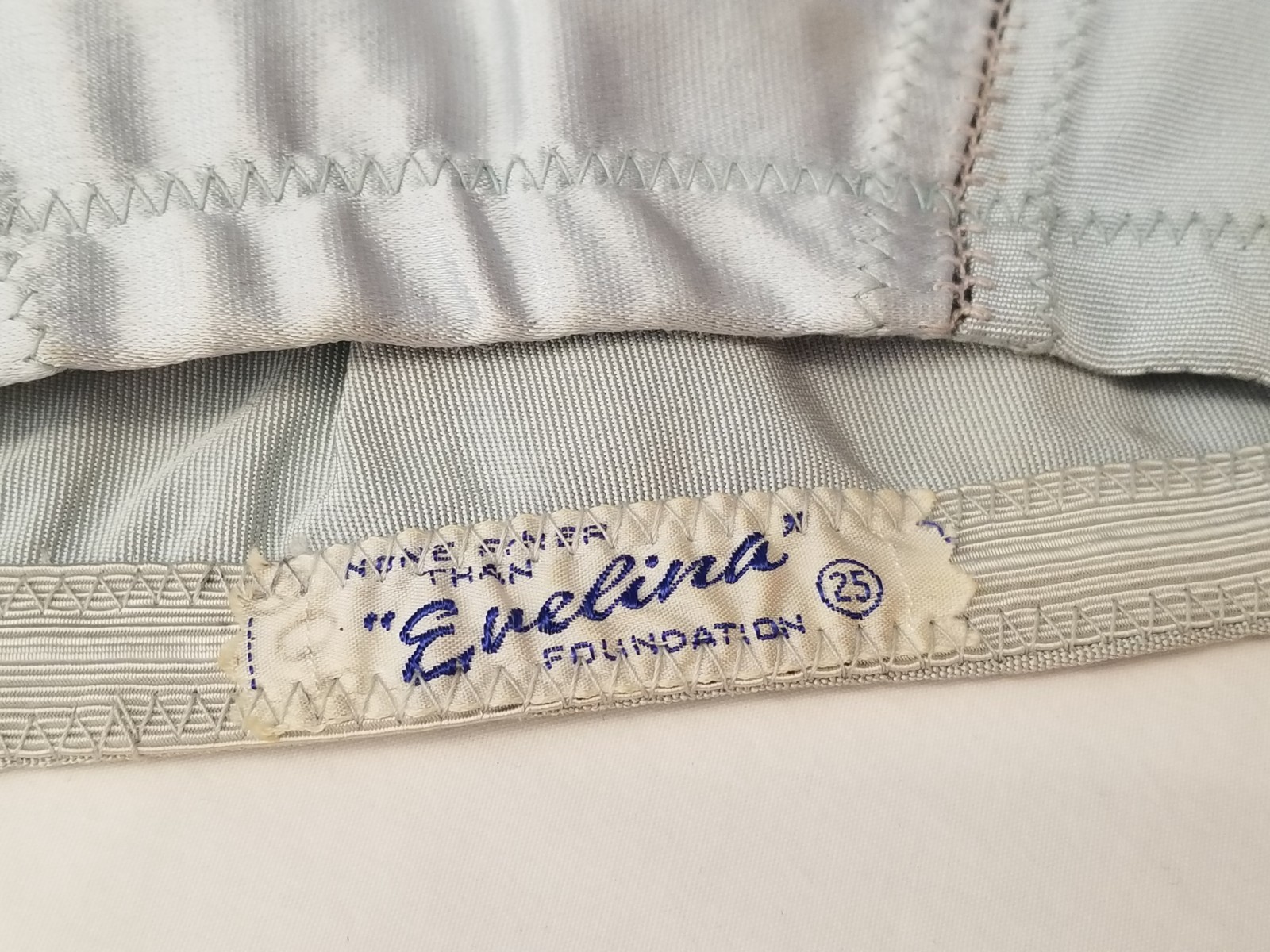 Rare Vintage 1930s Evelina Powder Blue Satin Corset Girdle Open Bottom w/Garters