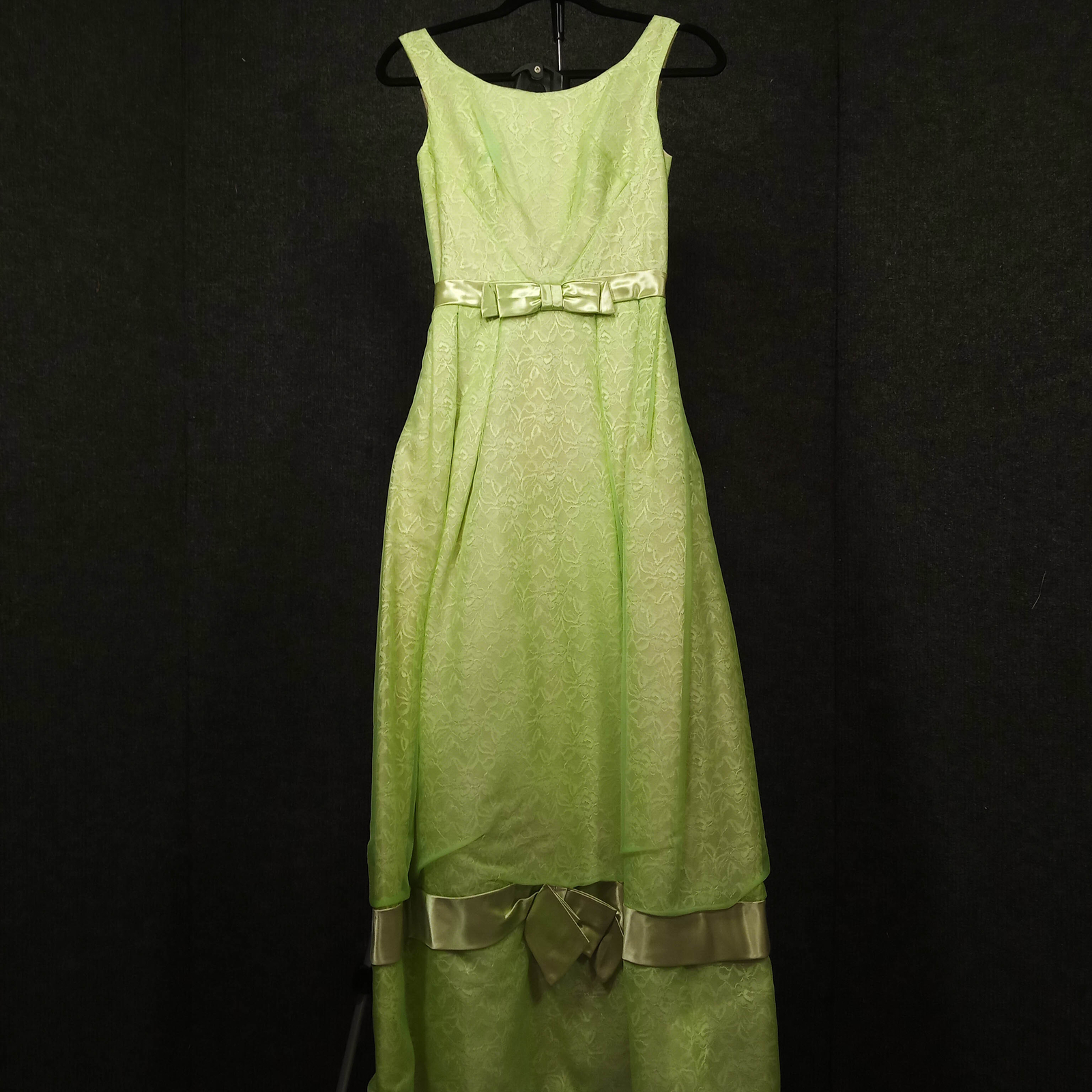1950&rsquo;s Celery Chiffon Lace Column Gown