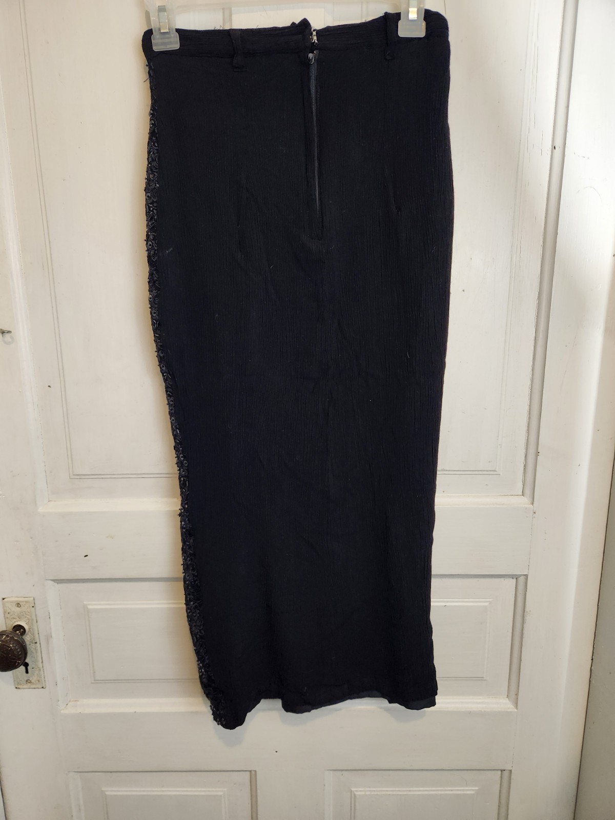 Vintage 90s Black Column Skit With Sequin Embellished Lace Panel 24&Prime; Waist