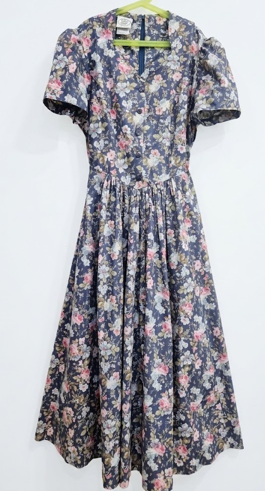Vintage LAURA ASHLEY Cotton Floral Dress Pockets Cottagecore Prairie UK16 EUR42