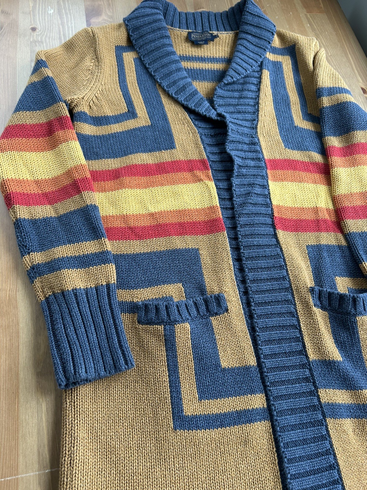 Pendleton Harding Open Long Cardigan Small Cotton Wool Exc Shape Southwest Aztec