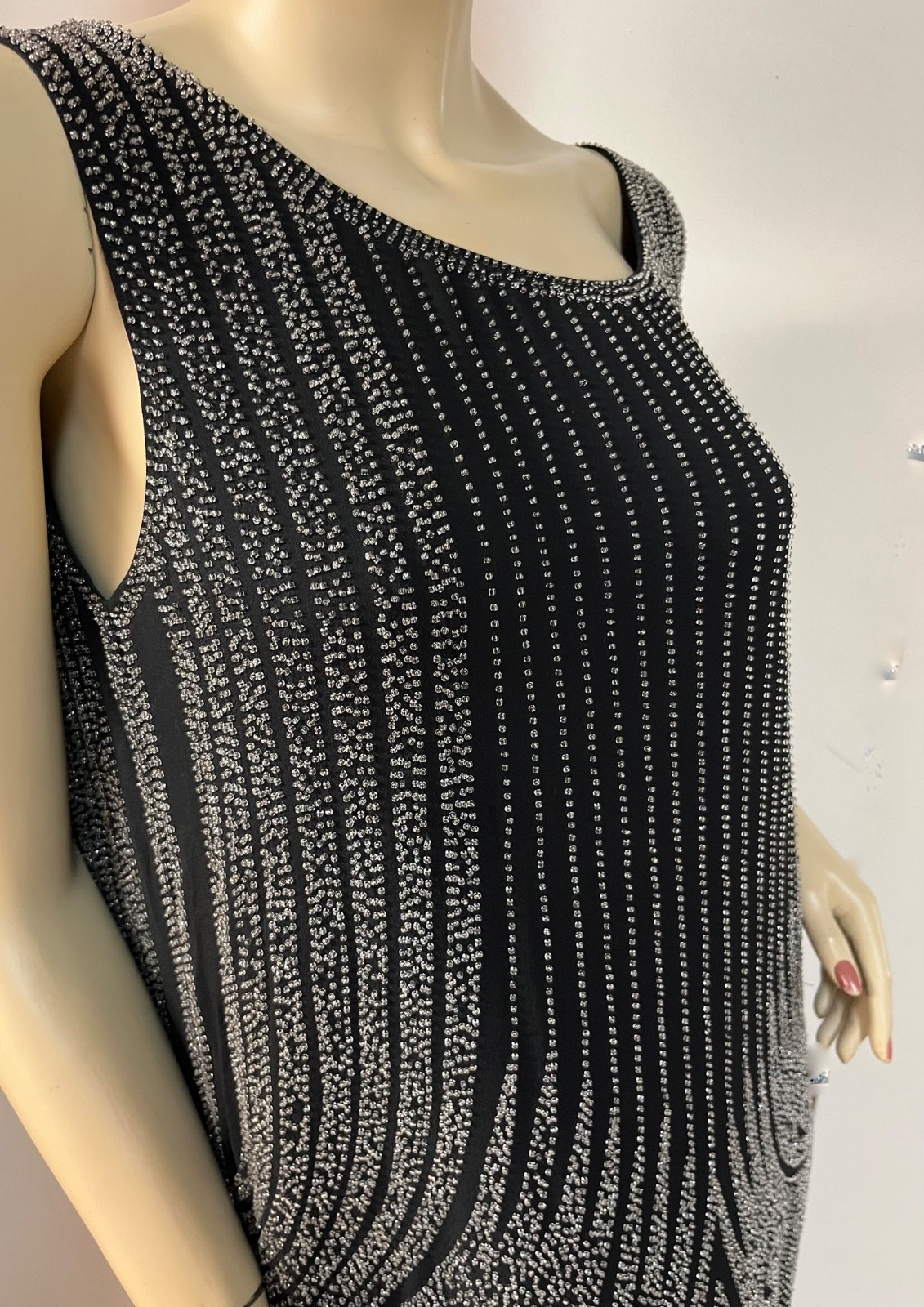 Vintage J Peterman 1920s Style Art Deco Beaded Silk Fever Dress Size 8 Bust 36-7