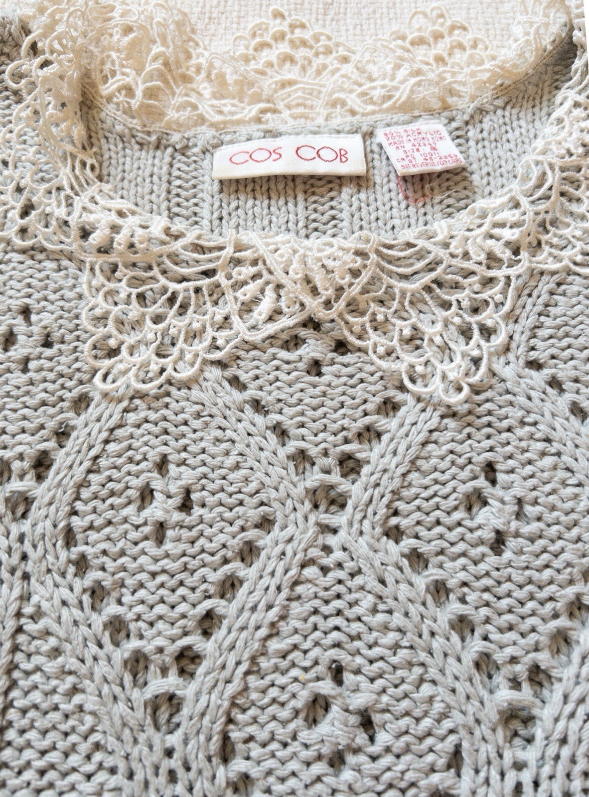 VTG Small Sleeveless Sweater Vest Womens Small Gray Knit Picot Lace Collar 80s