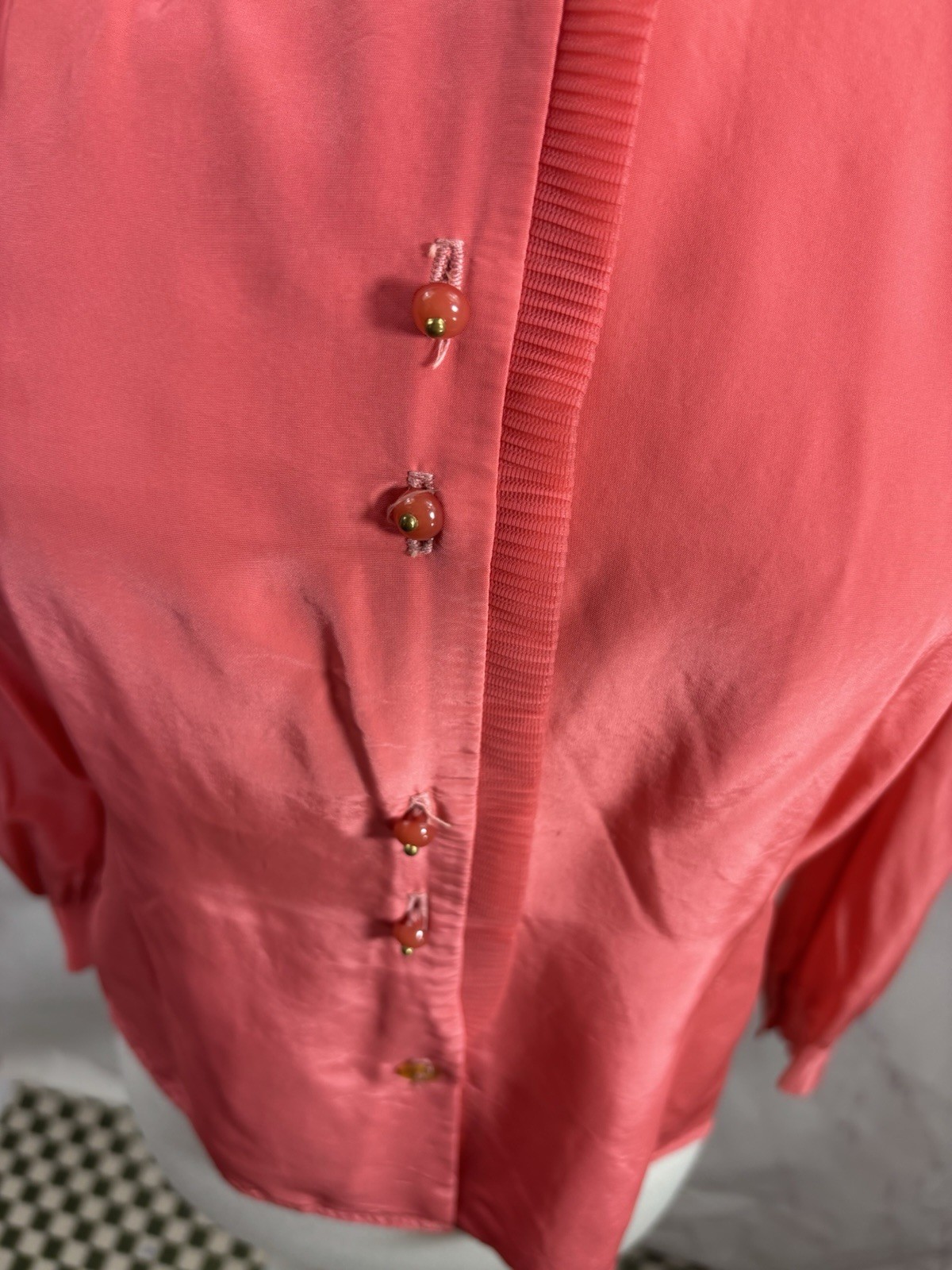 VTG 1940s Pink Button Up Blouse Pink Pleated Collar Retro Rockabilly 40s S Pinup