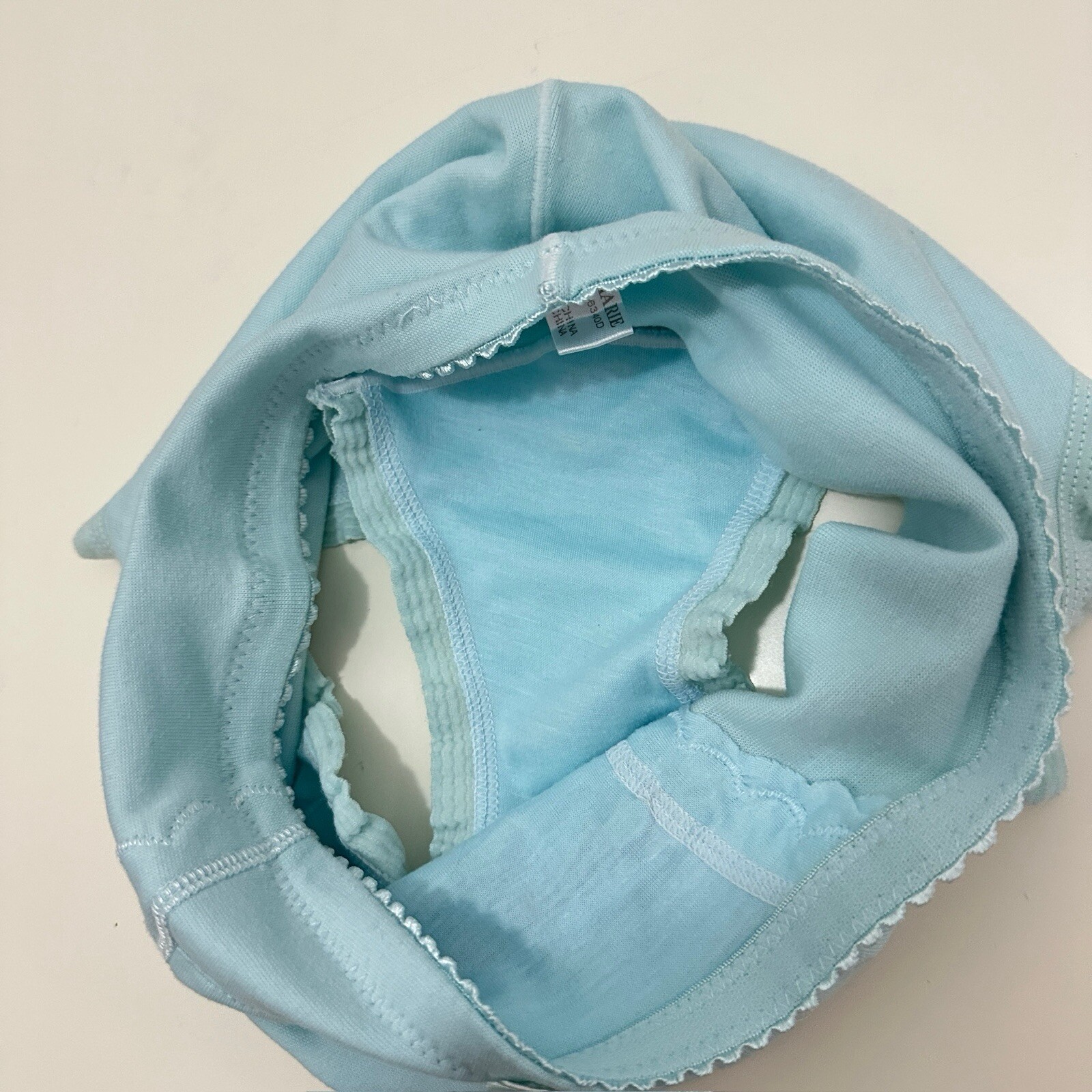 Vintage Ann Marie Panty Brief M High Waist Aqua Blue Ruffle Leg Secret Zipper