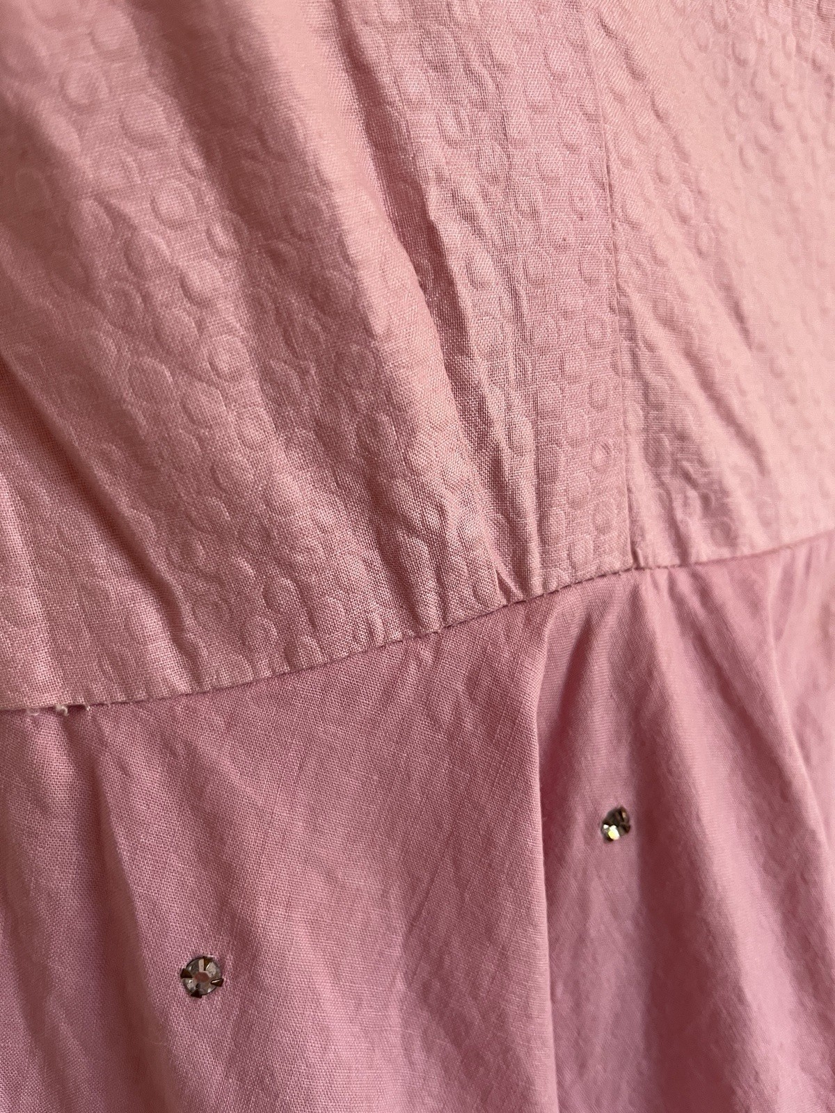Orig 50s Pinup Dress Pink Cotton Rhinestone Swing Skirt Sun Fun California SM