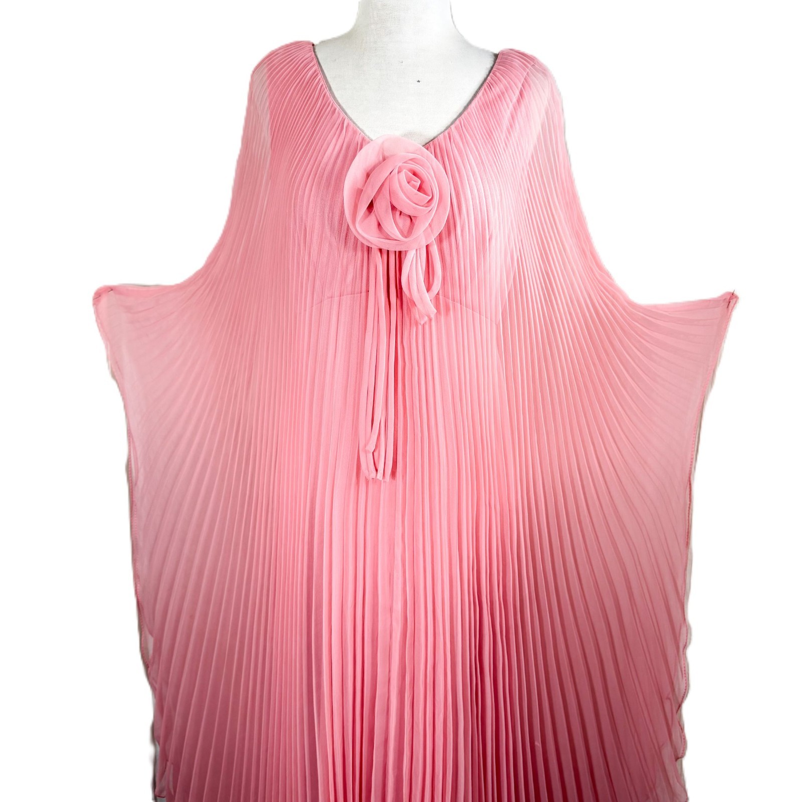 Vintage Miss Elliette Cape Pleated Maxi Dress, Pink Goddess Dress