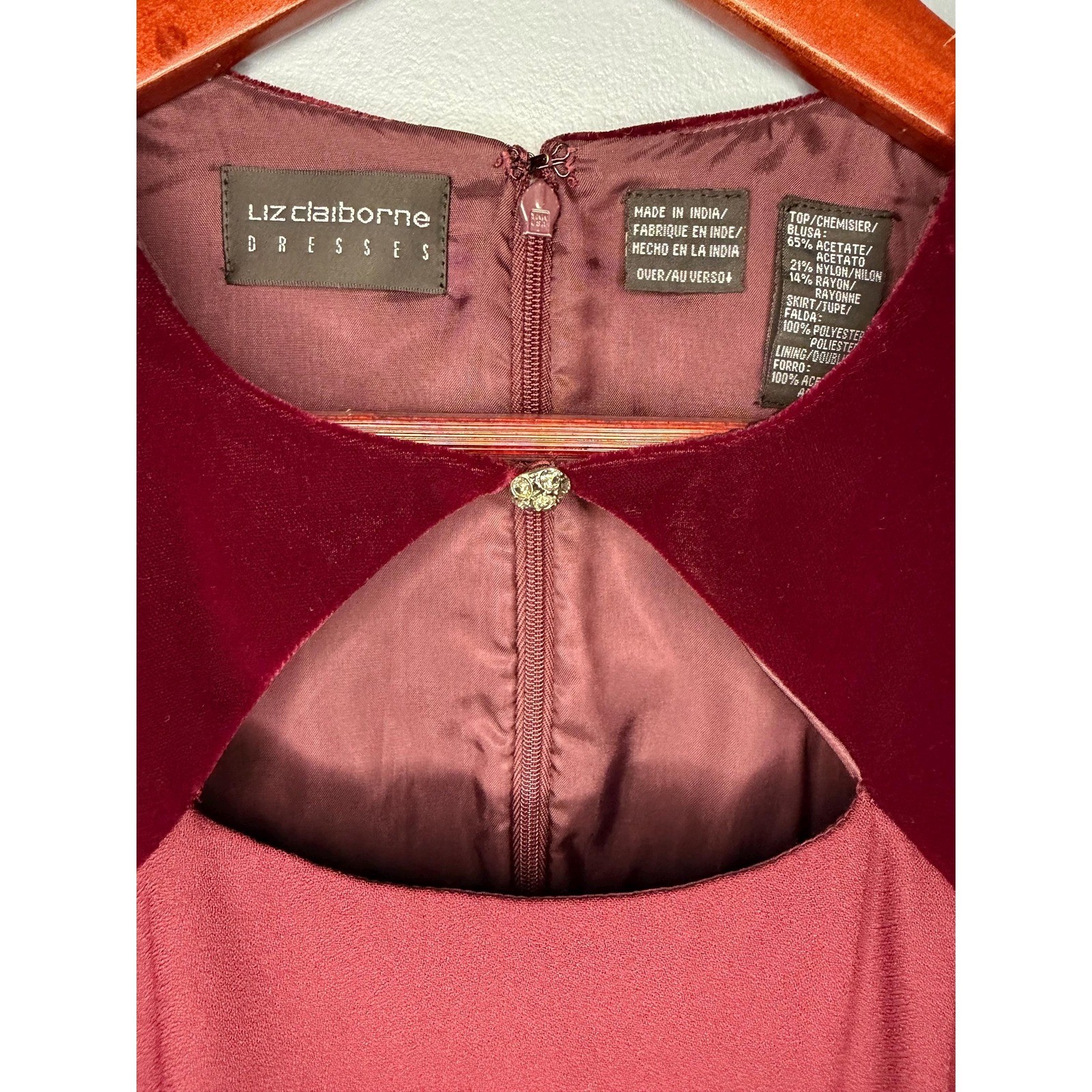 Vintage Liz Claiborne Burgundy Velvet Yoke Sheath Dress 90s Colorblock Size 4