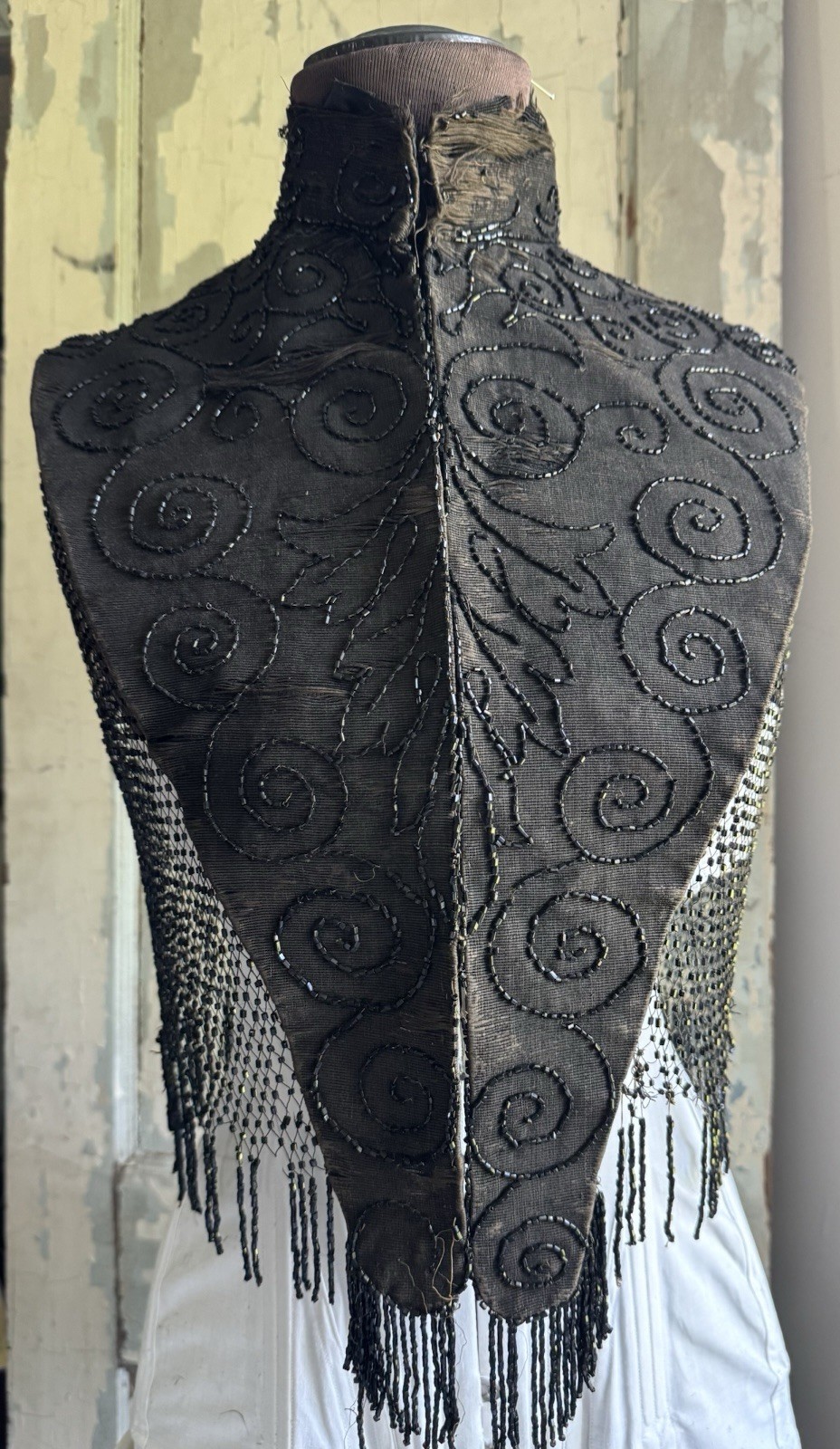 Black Beaded Victorian Capelet 21” Authentic Antique 1800s Great Display Gothic