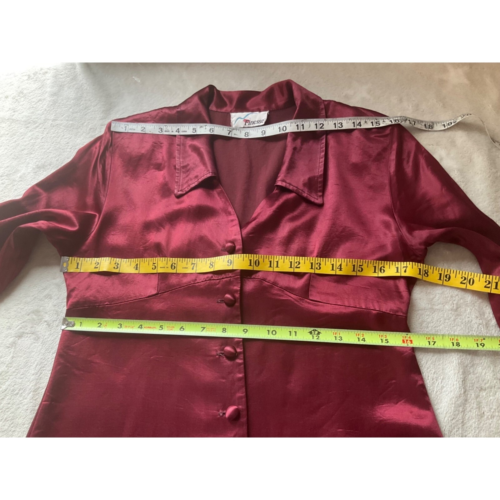 Vintage Finesse Small/Med Button Down Baby doll shirt Burgundy Collar Y2K Satin