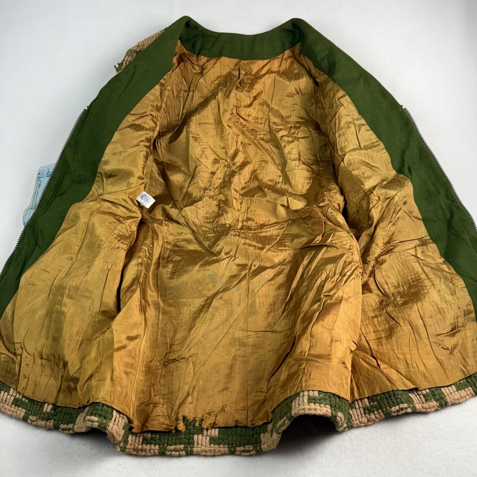 Vintage 60s ILGWU Union Made Jacket Filene&rsquo;s USA Tapestry Green Tan Zip Womens S