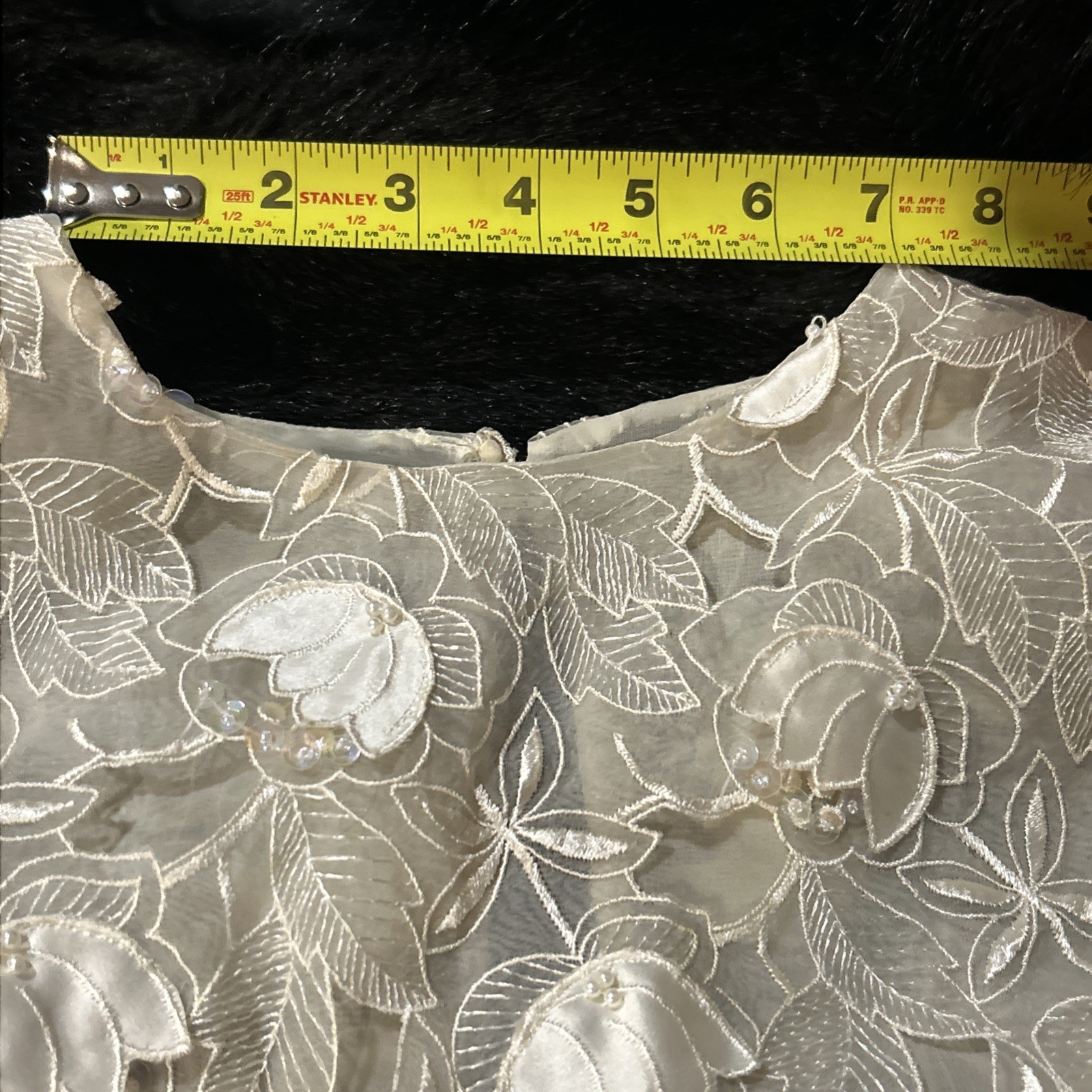 Vintage Beaded/Sequined Appliquéd Lace Top Pearl Style Buttons & Peekaboo Back