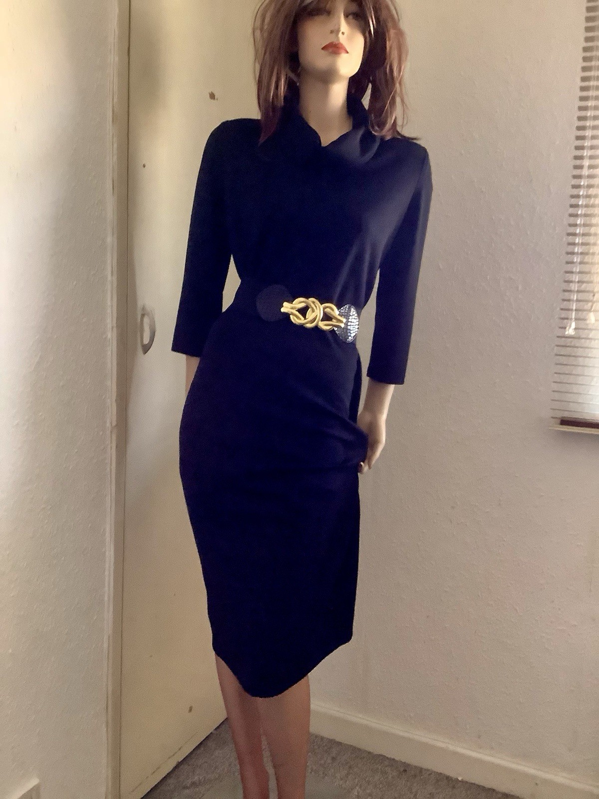 Vintage 1980s Etams Black Wiggle Dress 14 (EU 42)