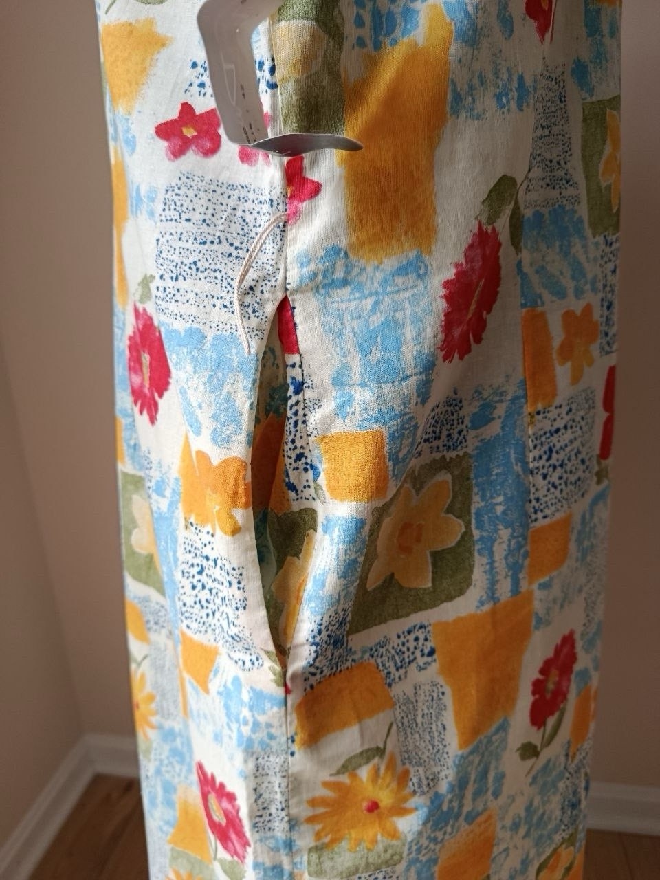 Vintage 1970 Guy Dubois New Floral Print Midi Dress Medium Made in France