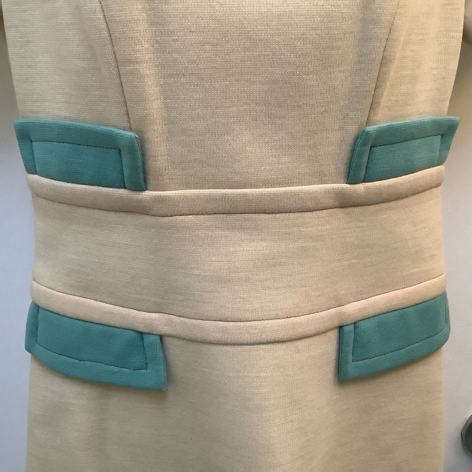 Vtg 60s 70 Mod 3 Piece Knit Pants belted Tunic top pants Coat Belt hipster Aqua
