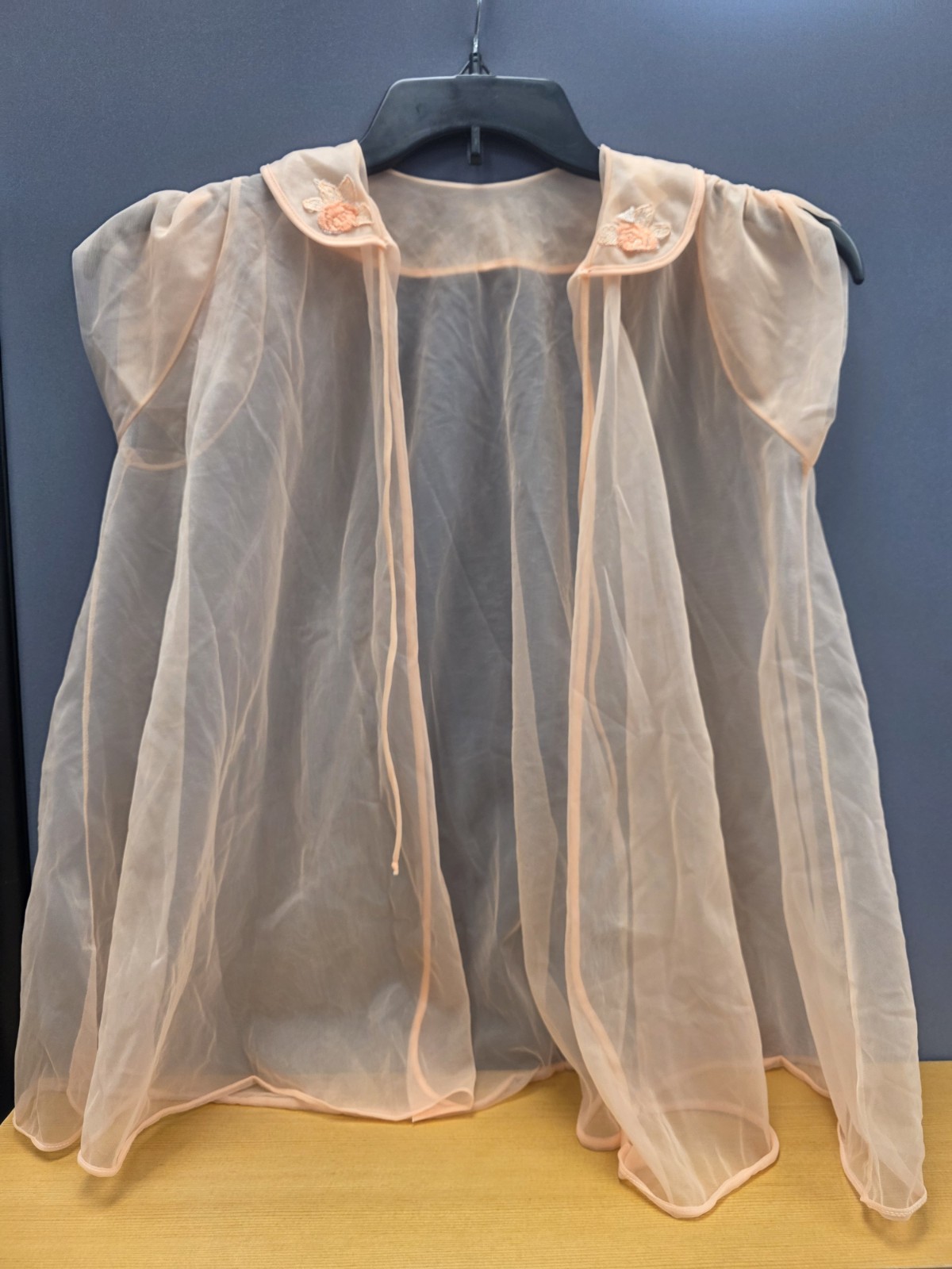 Vtg Babydoll Peignoir Set Peach Pandora Lingerie Robe Chiffon Sheer 100% Nylon