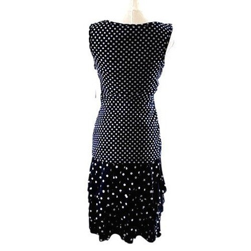Vtg INC Polka Dot 2Pc Tank & Tiered Mini Skirt Navy Blue Ivory Ruffle Mesh S/M