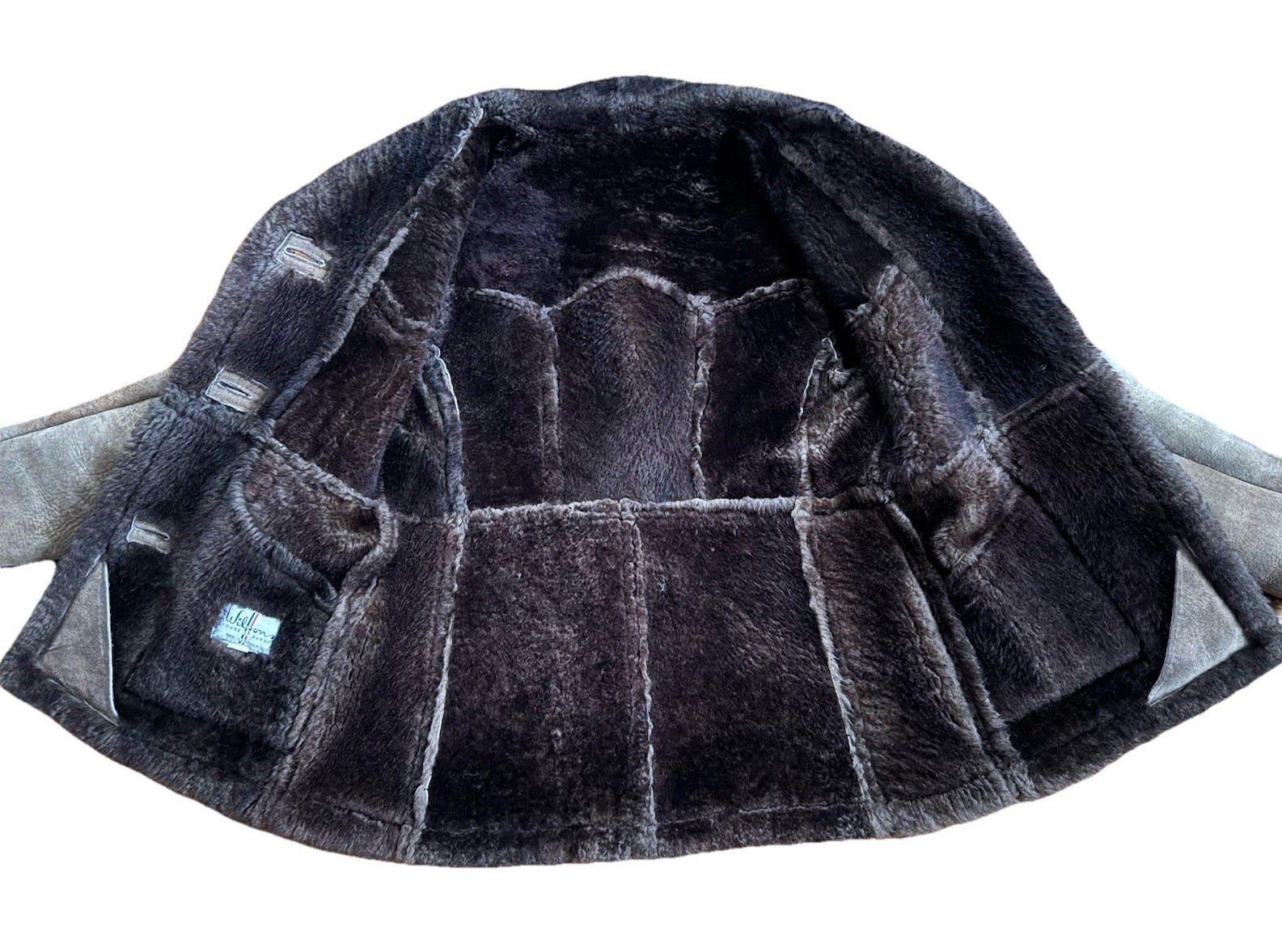 Wilsons Brown Suede Shearling Fur Coat Size 12, Vintage Style, Chest 42in