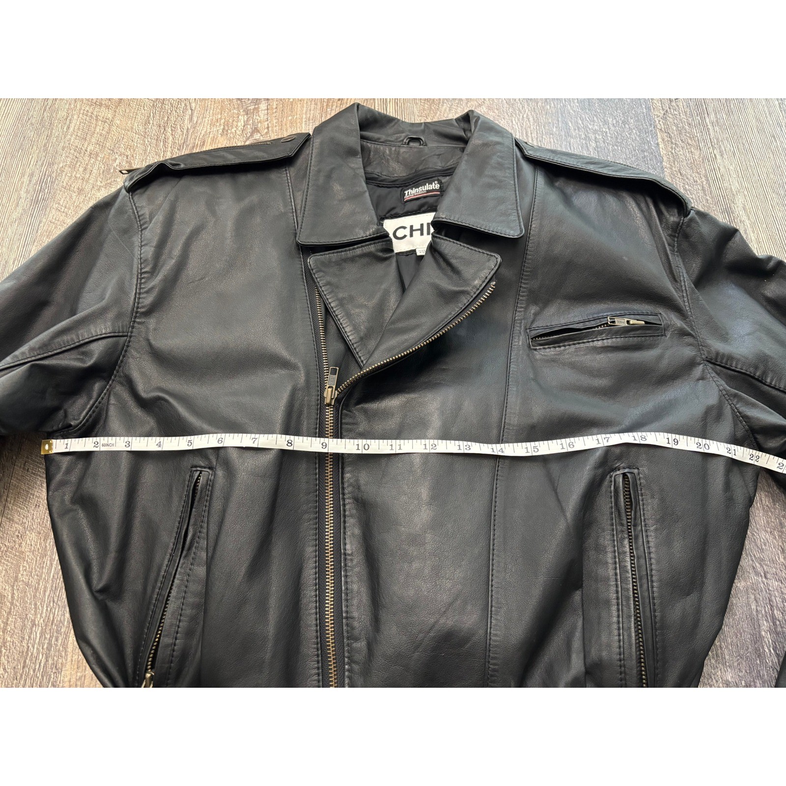 Vintage Chia Black Leather Biker Jacket Thinsulate Liner Belted Moto 2126 M