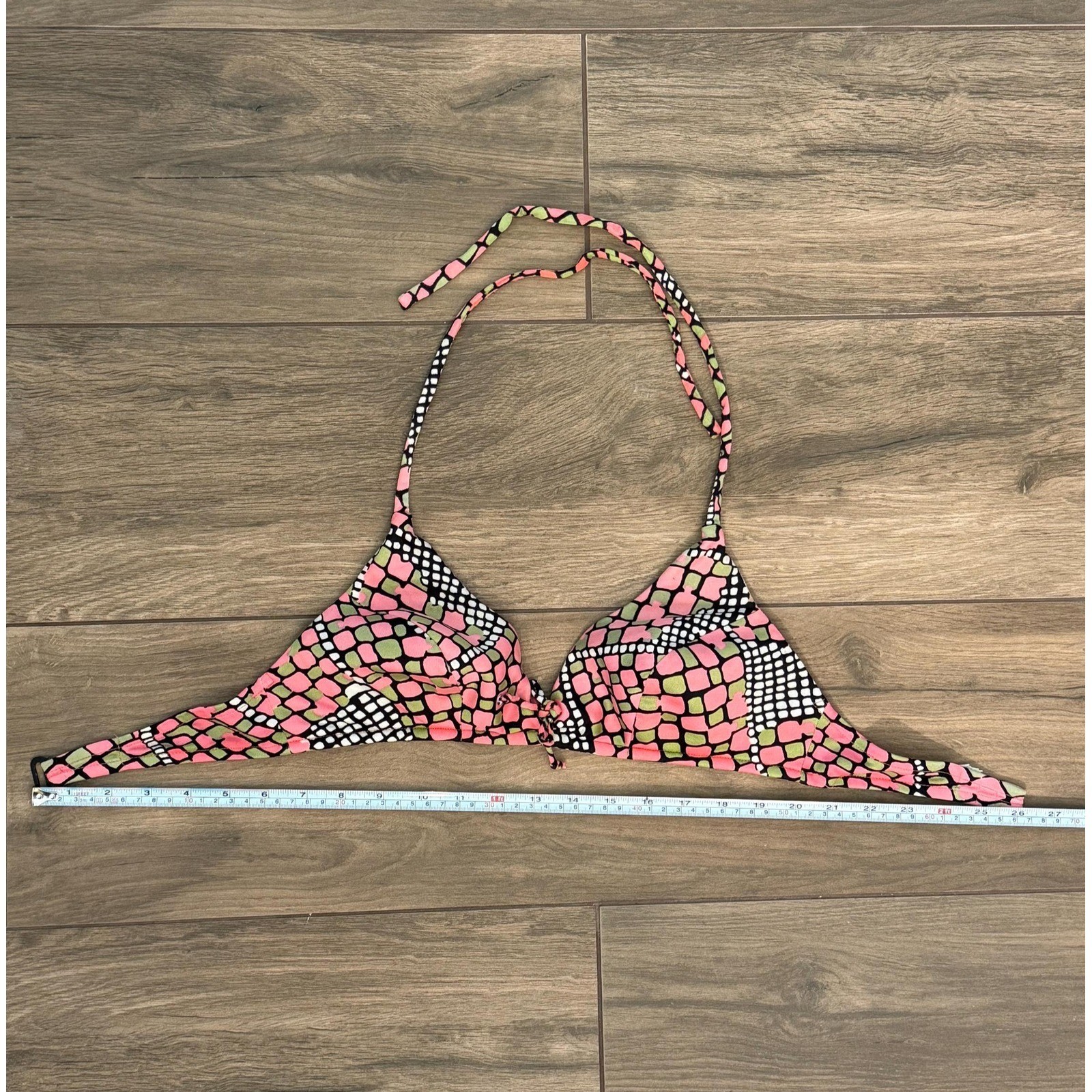 Vintage 1960s Vassarette Bikini Top Mod Print Nylon Bralette, Size 32A (XS)