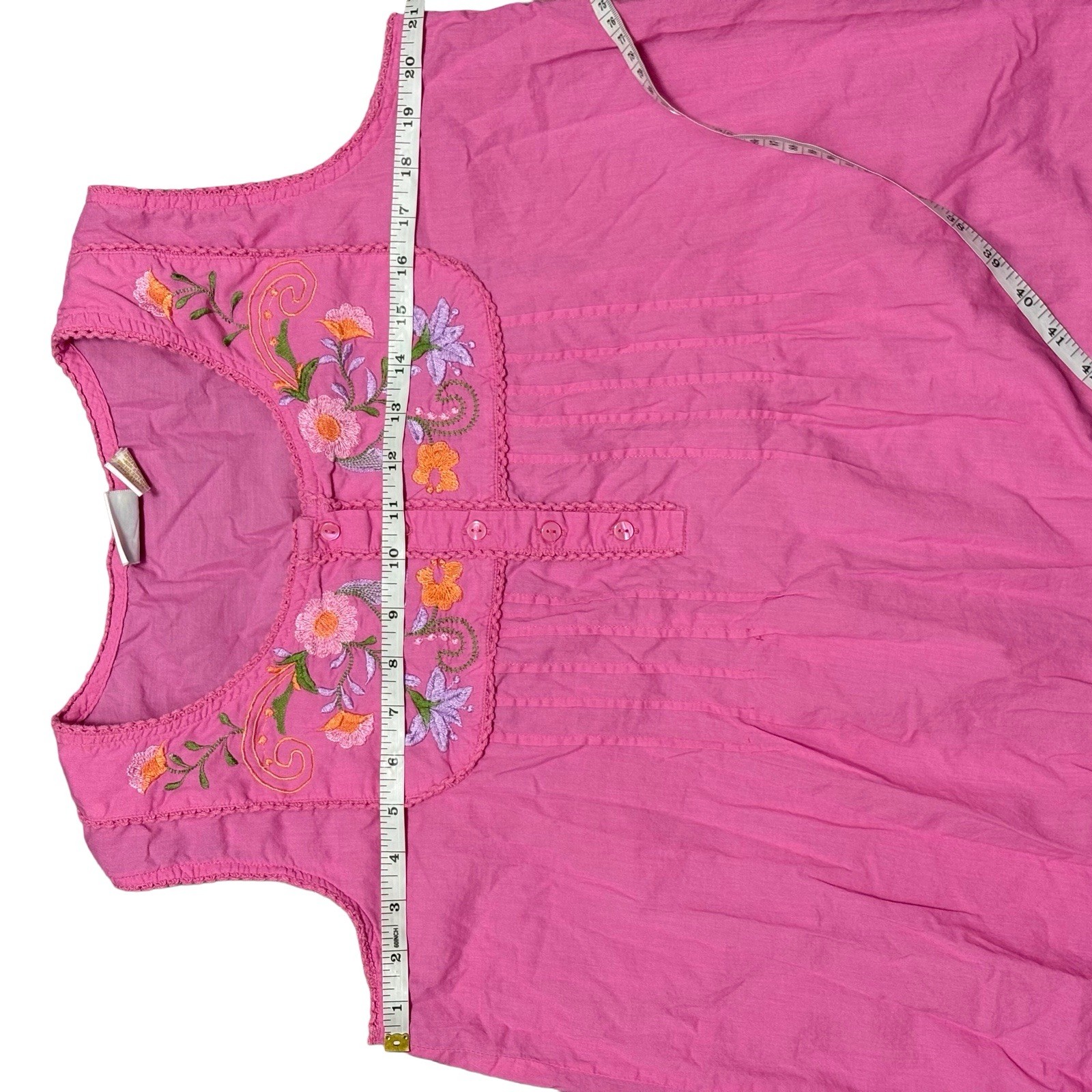 Vintage Style Cottagecore Fuchsia Pink Embroidered Sleep Night Dress 100% Cotton