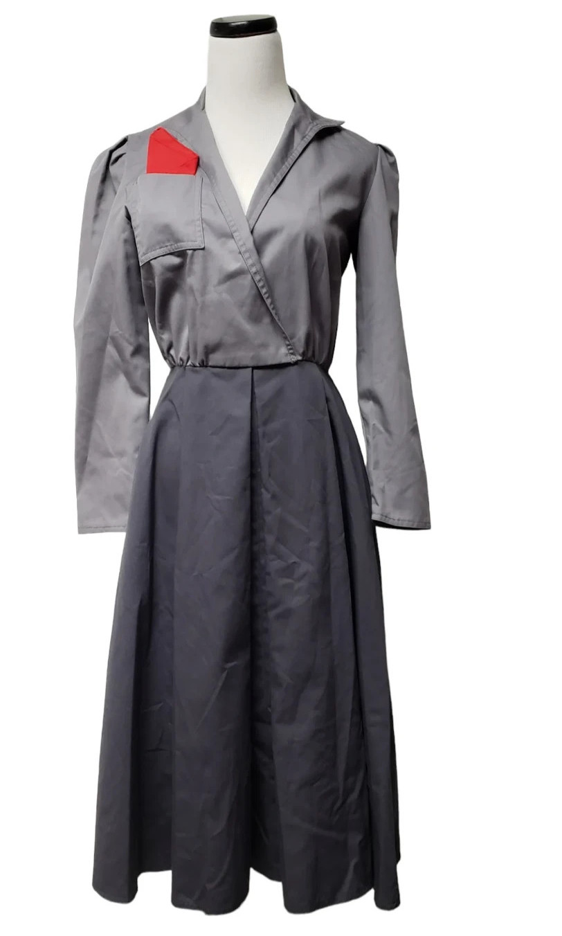 70s – 80s Caron 2 tone gray long sleeve overlap dress . fits Xs / S