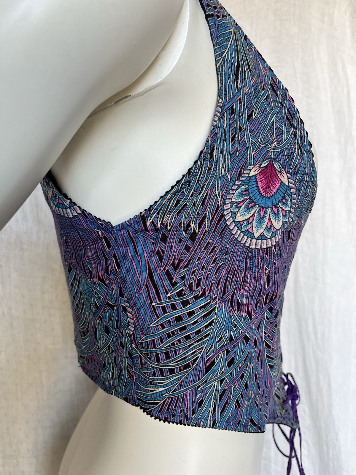 Vintage 70s Corset Vest Underbust Waistcoat Handmade Reversible Goth Festival S