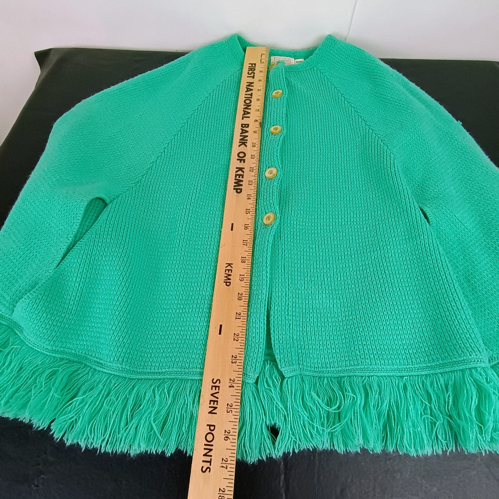 Vtg Carol Brent Mint Green Button Sweater Cape Poncho RUNS SMALL Montgomery Ward