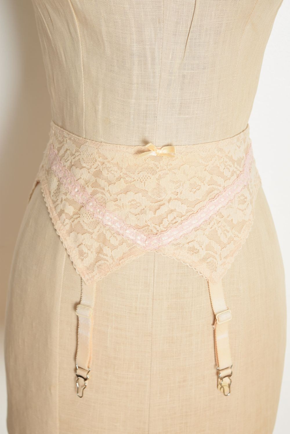 vintage 60s garter belt Simone pinup sheer nude lace lingerie XS S 26-28