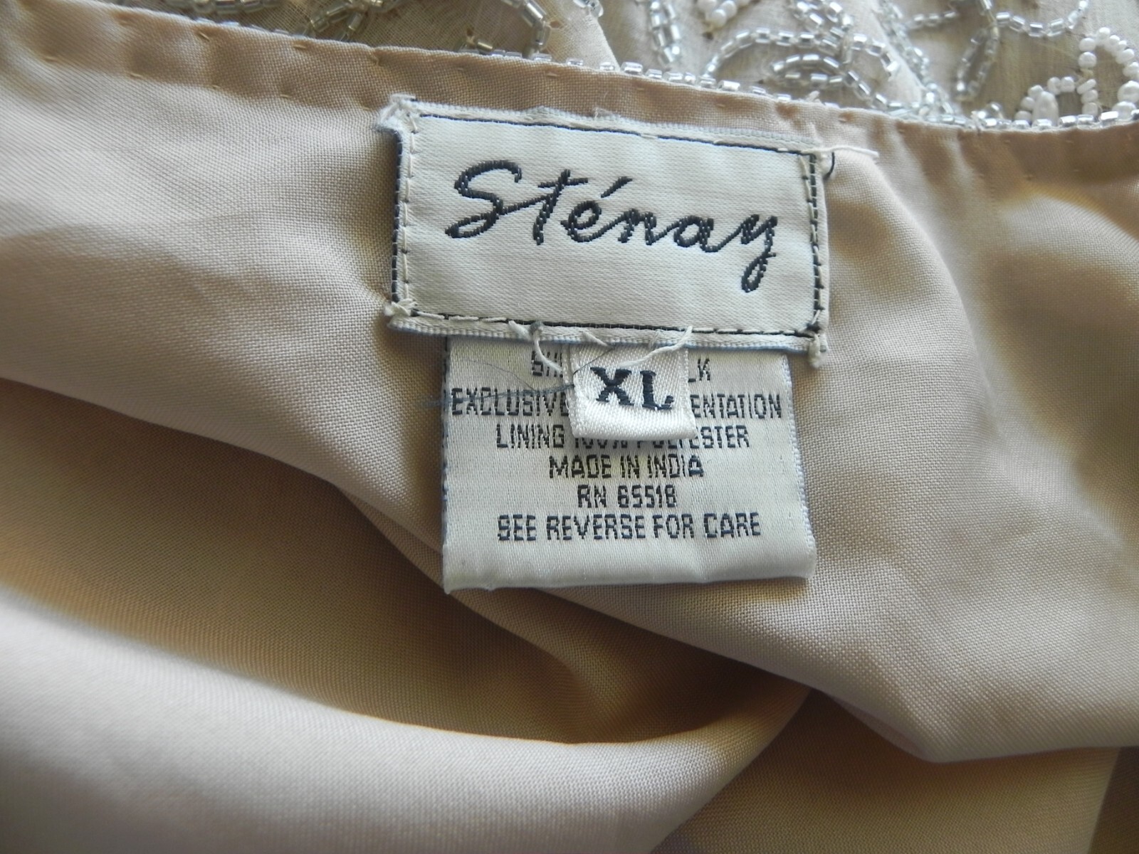 Vtg Stenay Bolero or Top Silk Lined Fully Beading Hook/Loop Light Peach Size XL