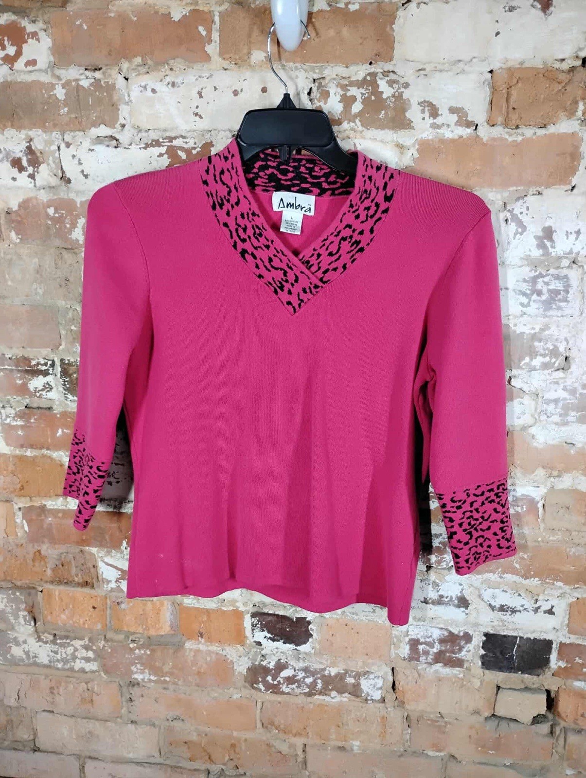 Vintage Ambra black and pink leopard print collar and cuffs L
