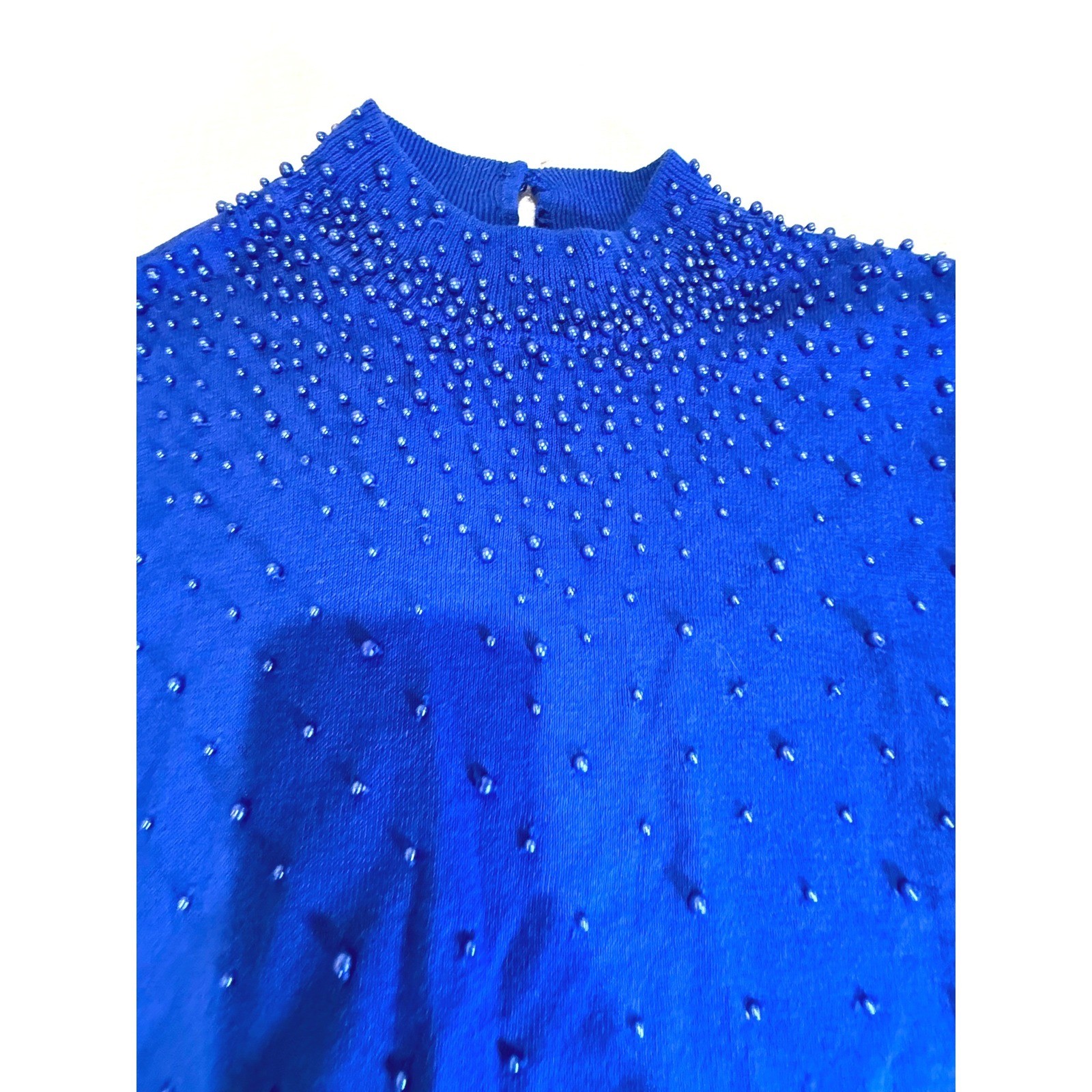 Vintage BFA Classics Beaded Sweater XL Royal Blue Ramie Cotton 90s Grandma Core