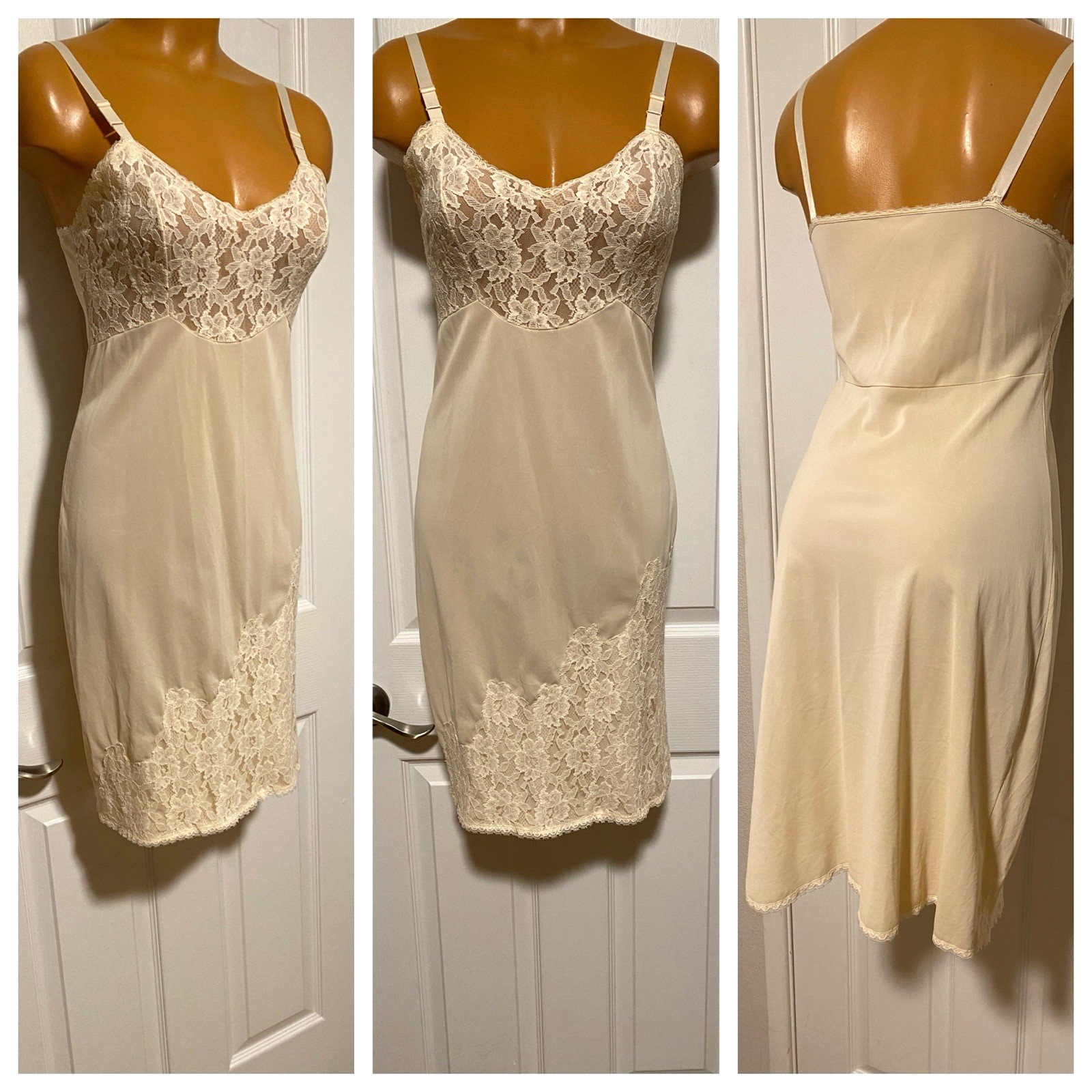 VTG 1960&rsquo;s RARE DEENA LINGERIE IVORY W/ CASCADING LACE TRIM FULL SLIP SZ 34